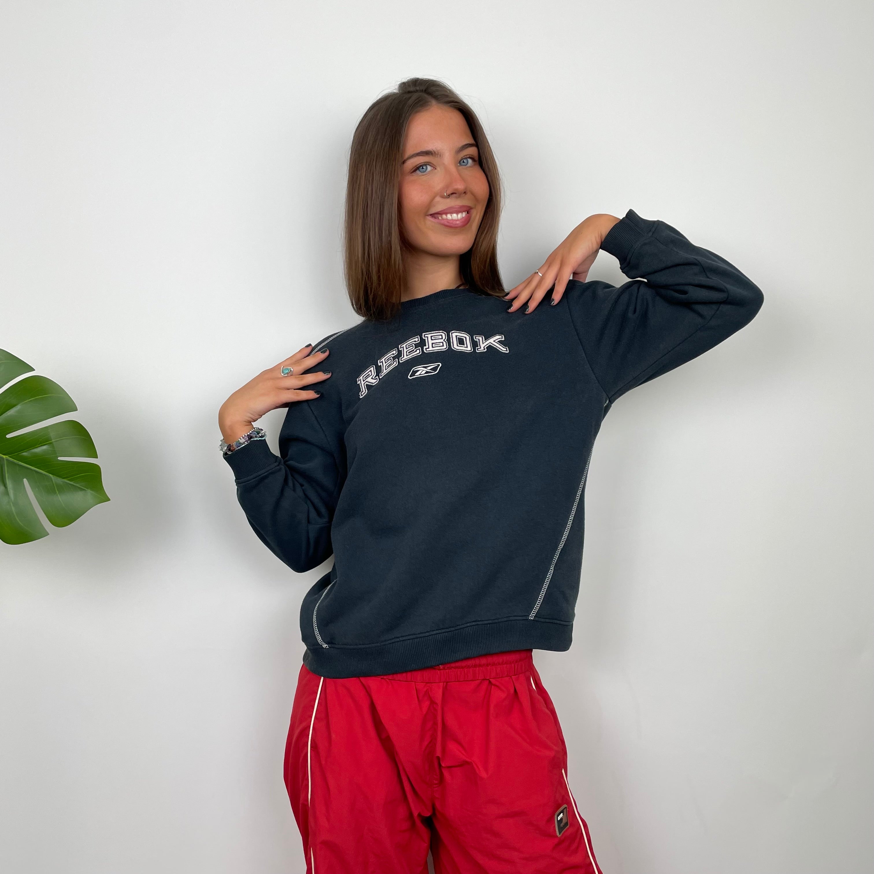 Reebok Navy Embroidered Spell Out Sweatshirt (S)