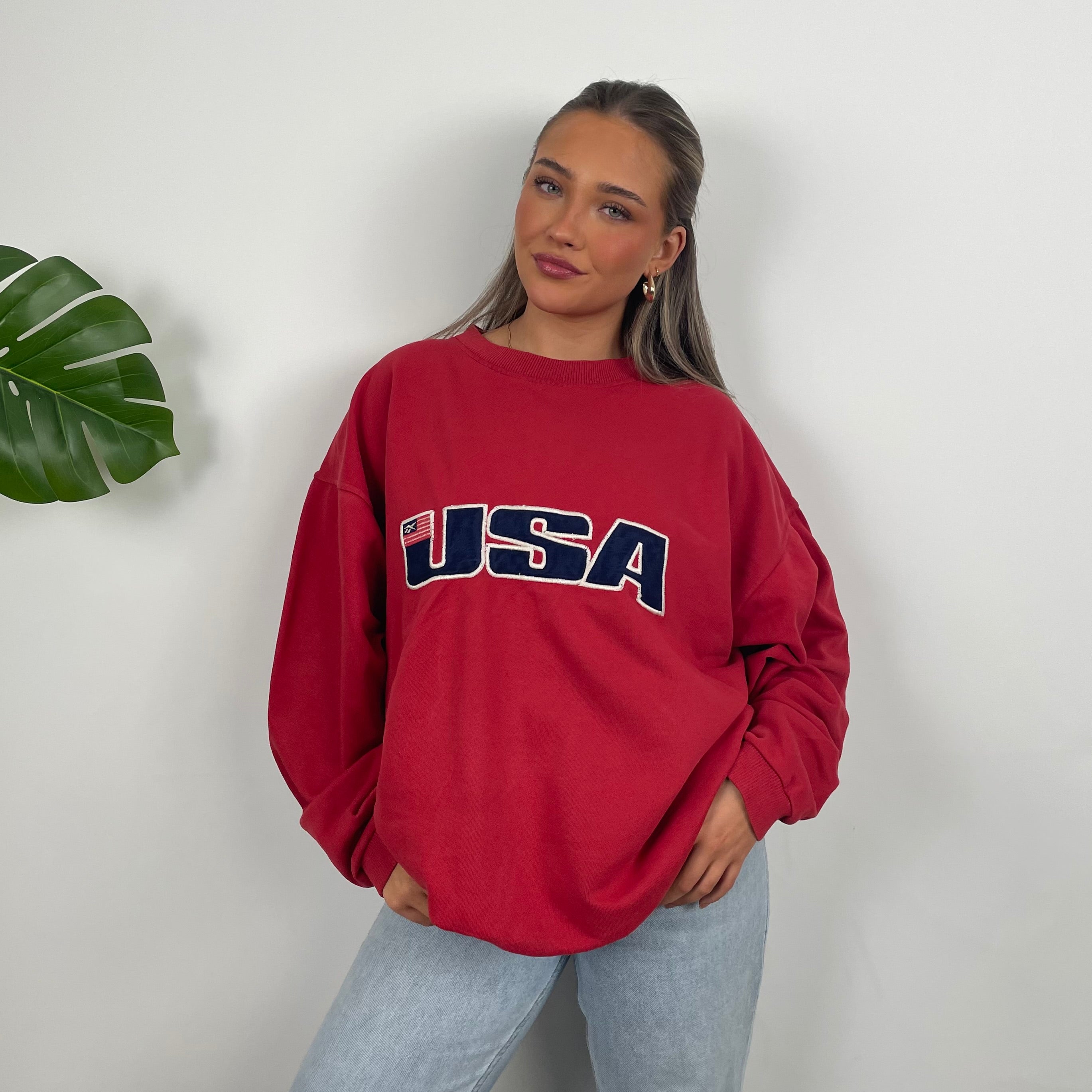 Reebok x USA Red Embroidered Spell Out Sweatshirt (L)