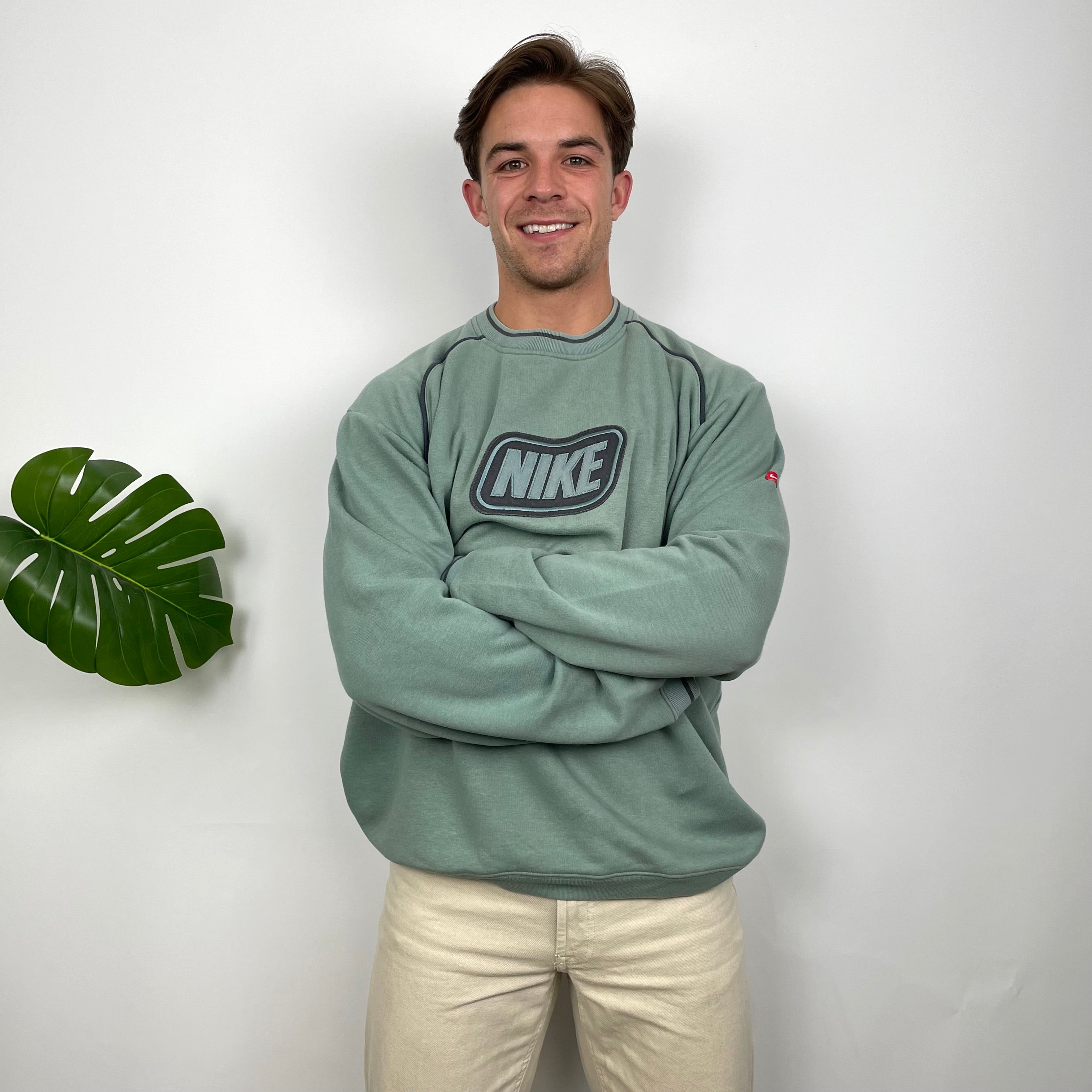 Nike Green Embroidered Spell Out Sweatshirt (XL)