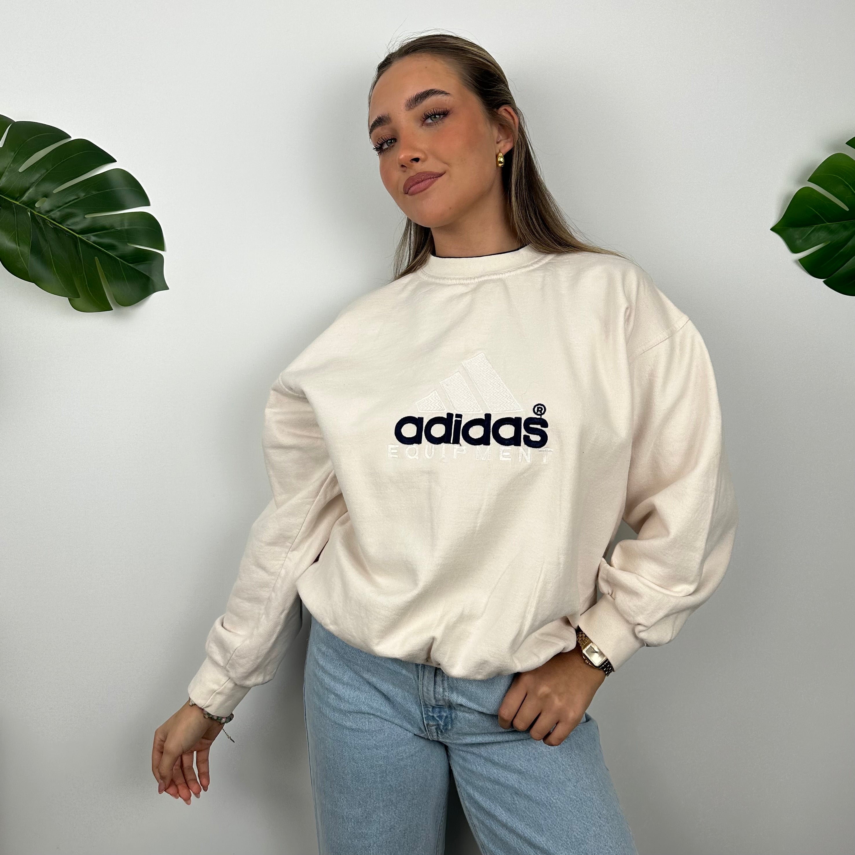 Adidas Equipment RARE Cream Embroidered Spell Out Sweatshirt (M)