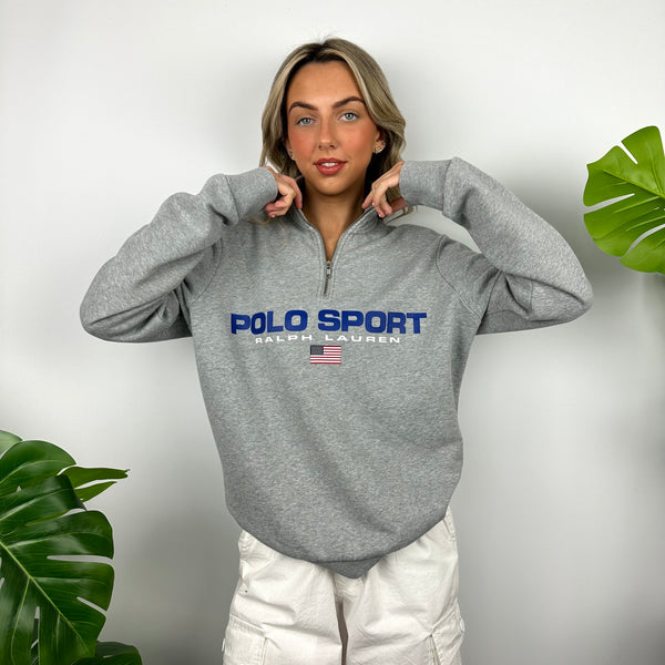 Polo Sport Ralph Lauren Grey Spell Out Quarter Zip Sweatshirt (M)