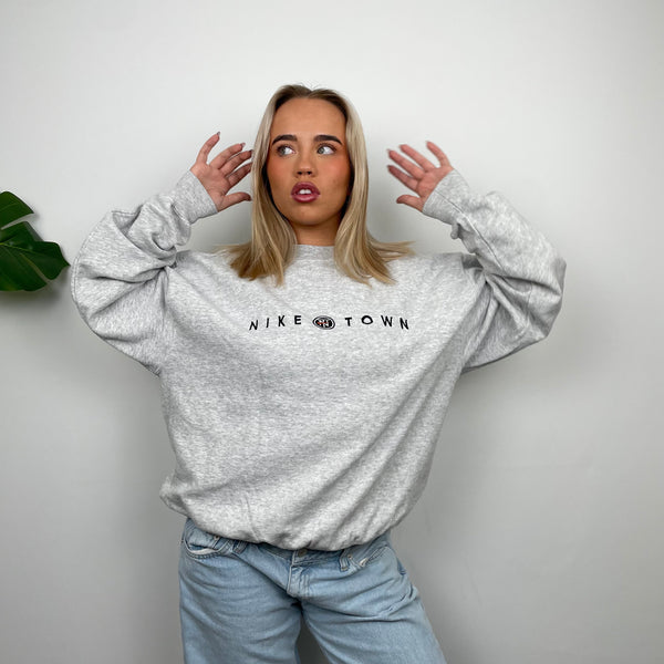 Nike Town Grey Embroidered Spell Out Sweatshirt (L)