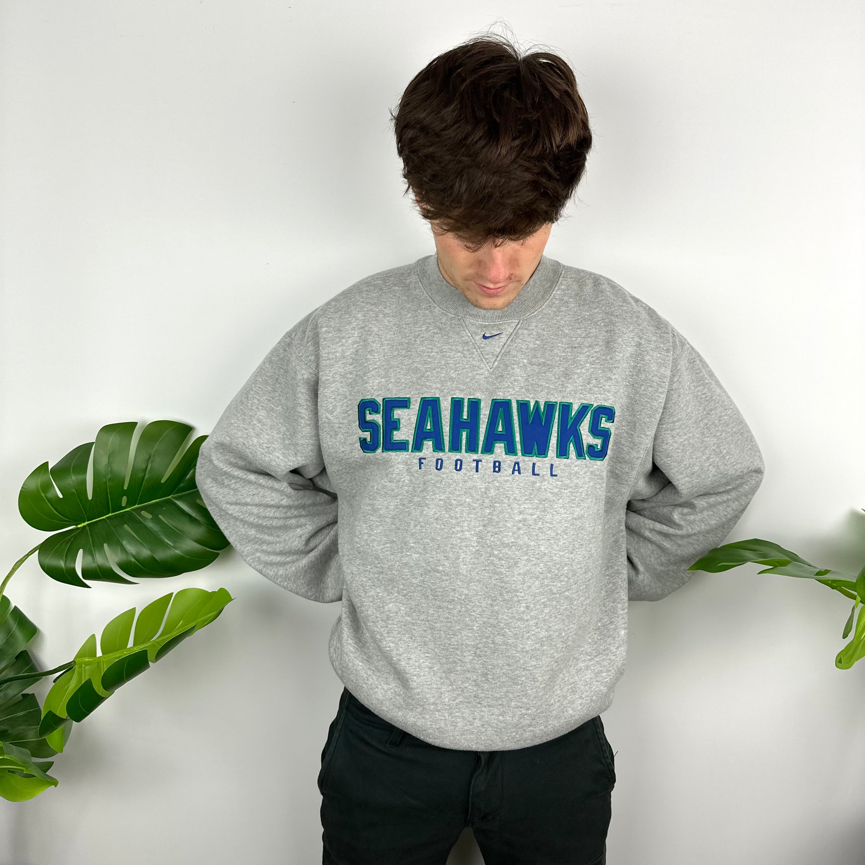 Nike X Seattle Seahawks Grey Embroidered Spell Out Sweatshirt (M)