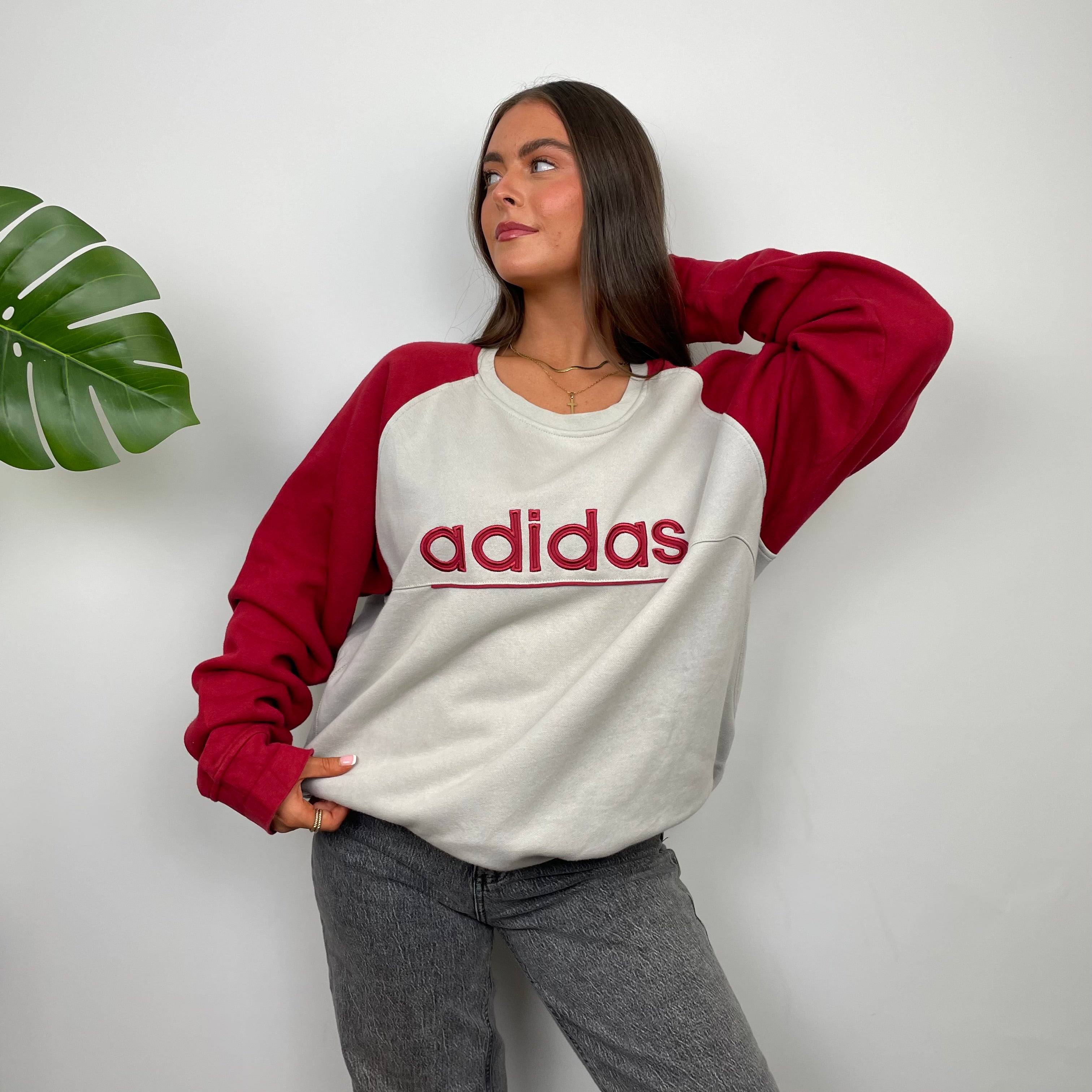 Adidas Grey Embroidered Spell Out Sweatshirt (XL)