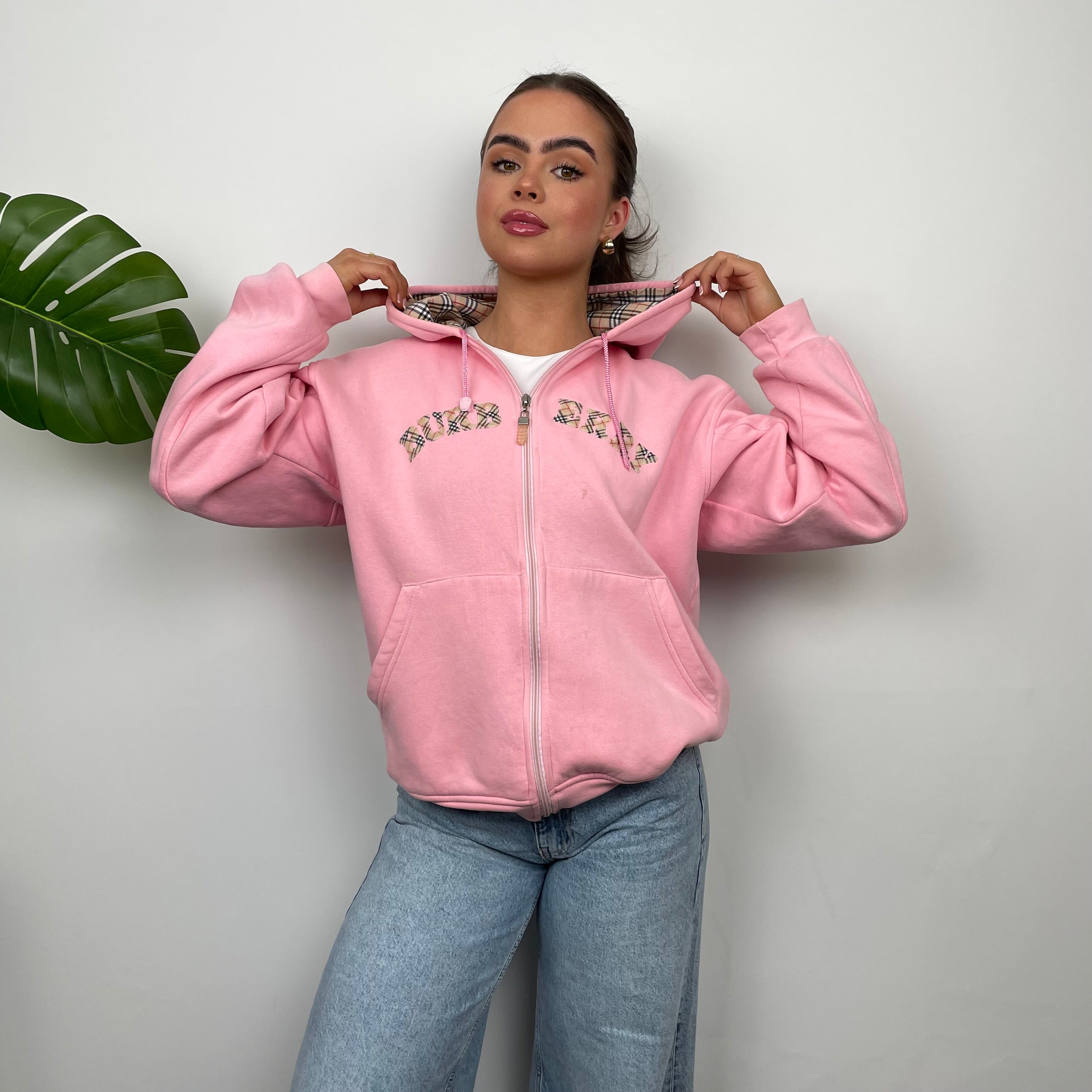 Burberry Pink Embroidered Logo Zip Up Sweatshirt (S)