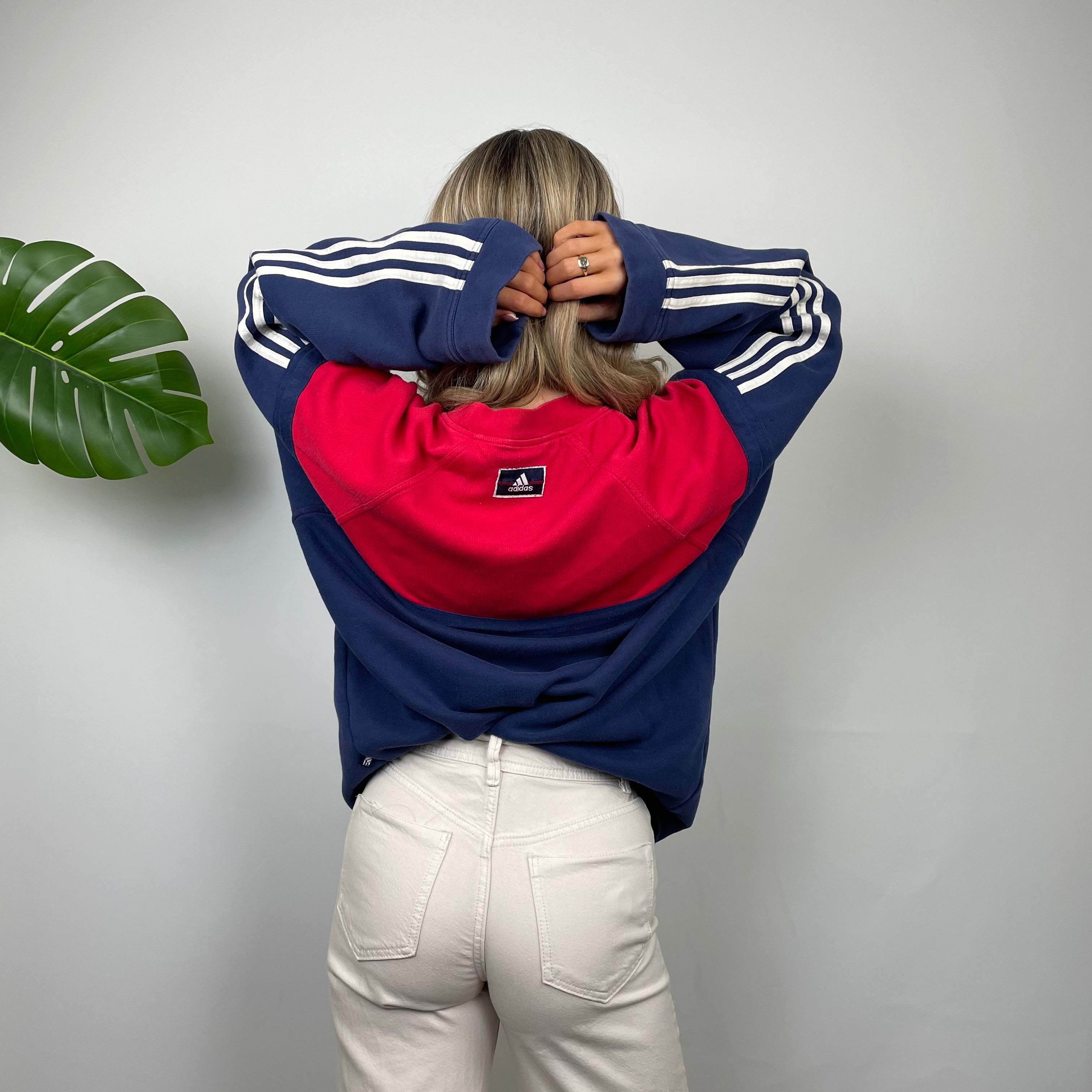 Adidas Red & Navy Embroidered Spell Out Sweatshirt (L)