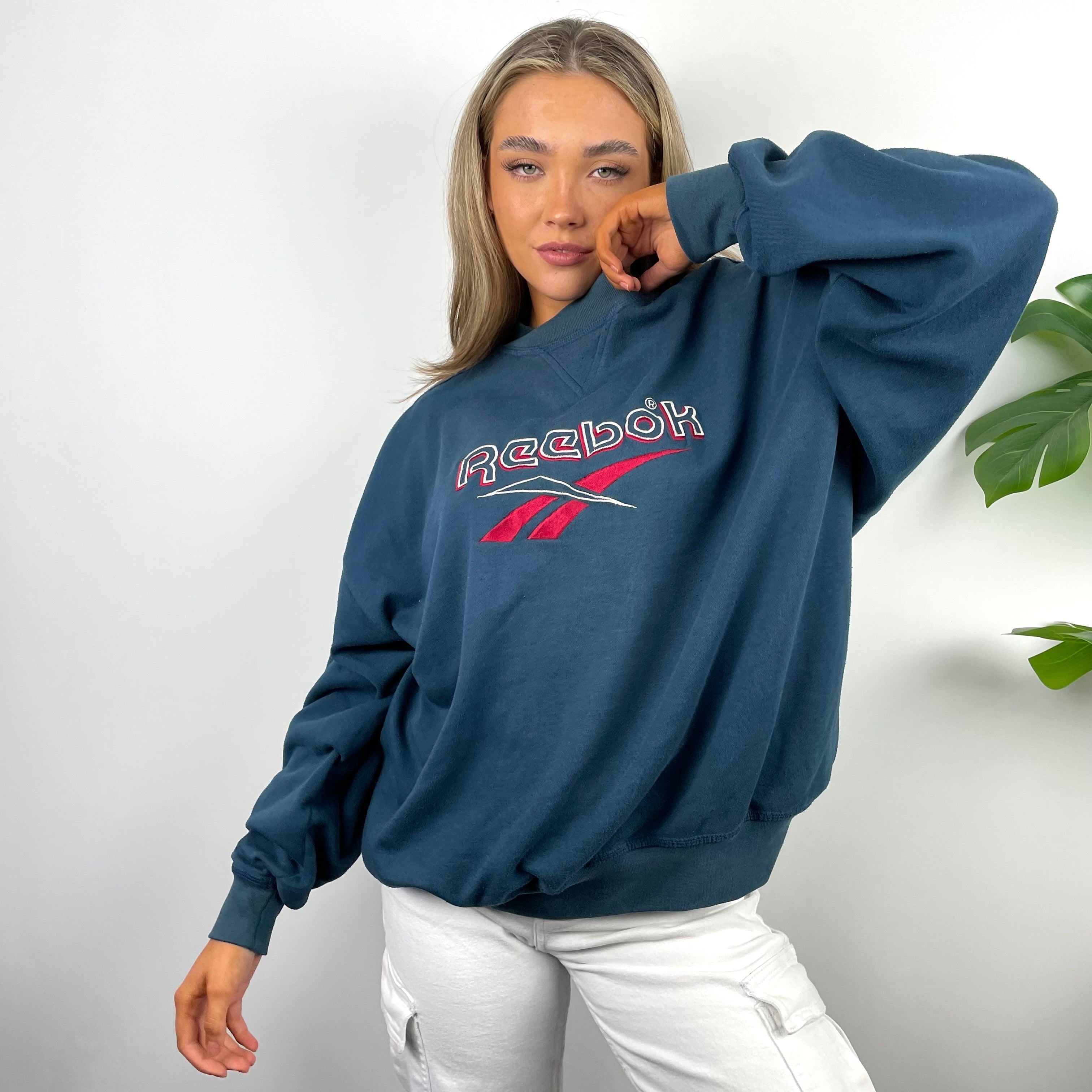 Reebok Turquoise Embroidered Spell Out Sweatshirt (M)