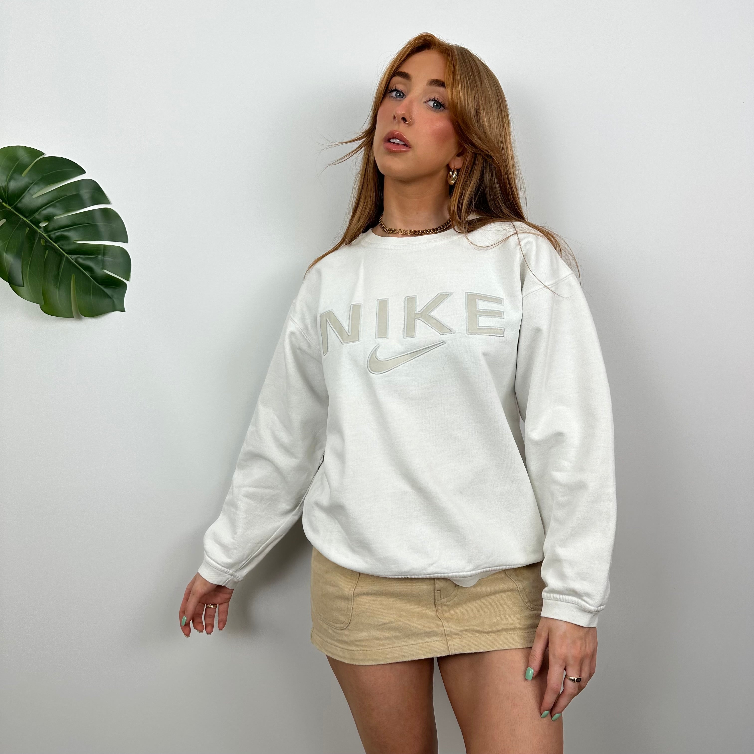 Nike White Embroidered Spell Out Sweatshirt (M)