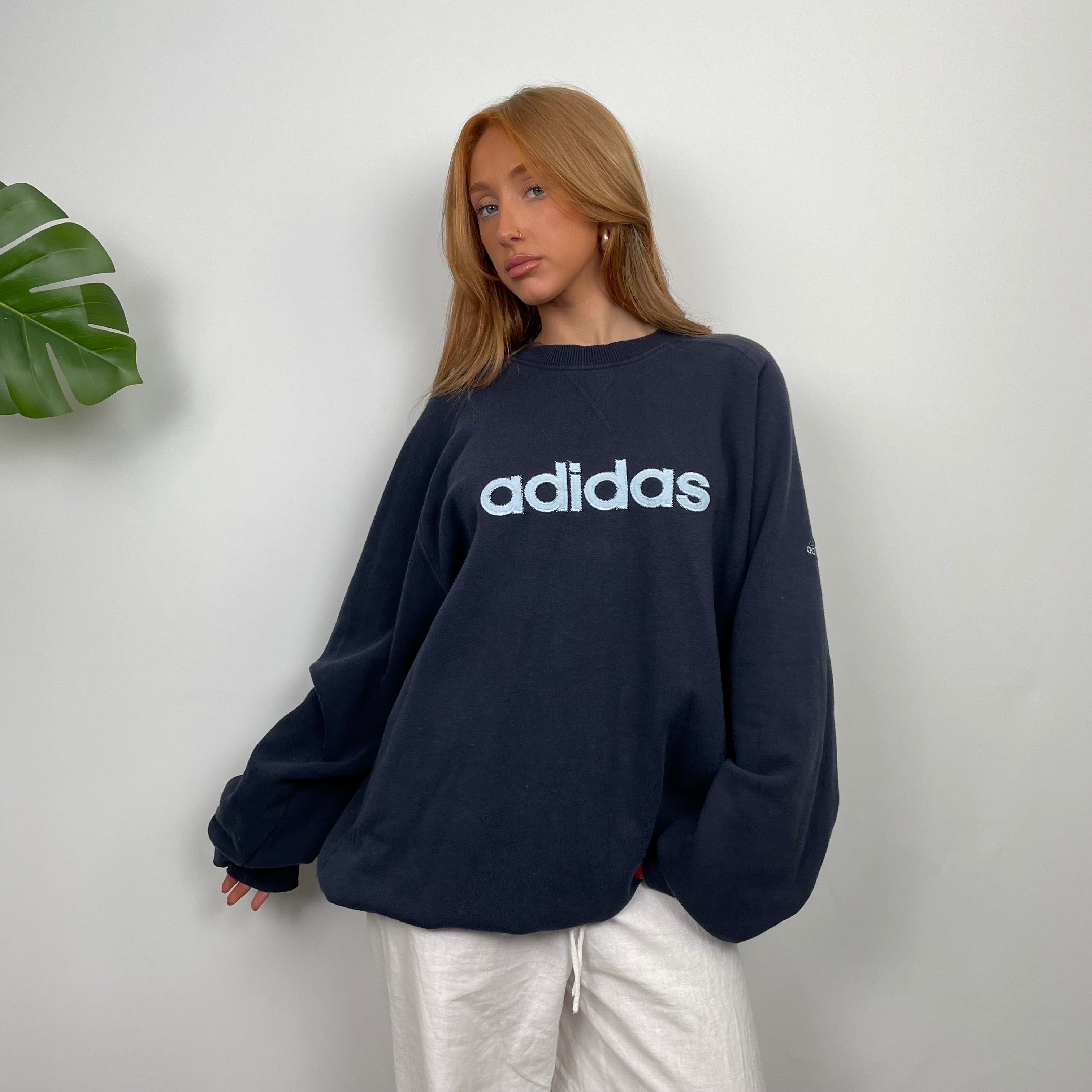 Adidas Navy Embroidered Spell Out Sweatshirt (XL)