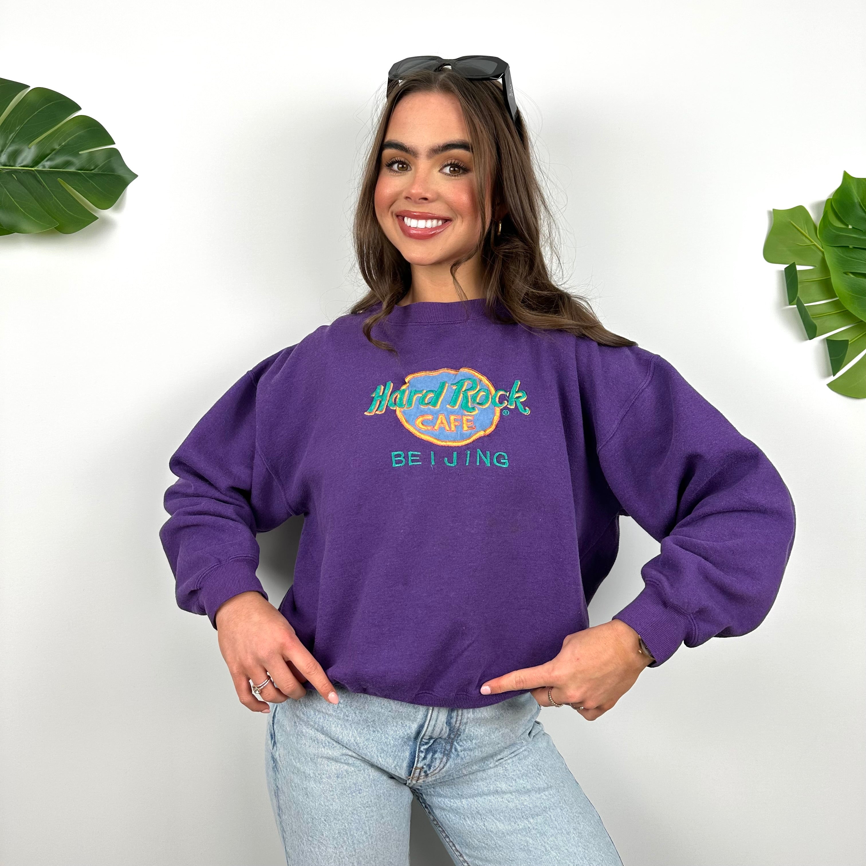 Hard Rock Cafe Beijing Purple Embroidered Spell Out Sweatshirt (S)