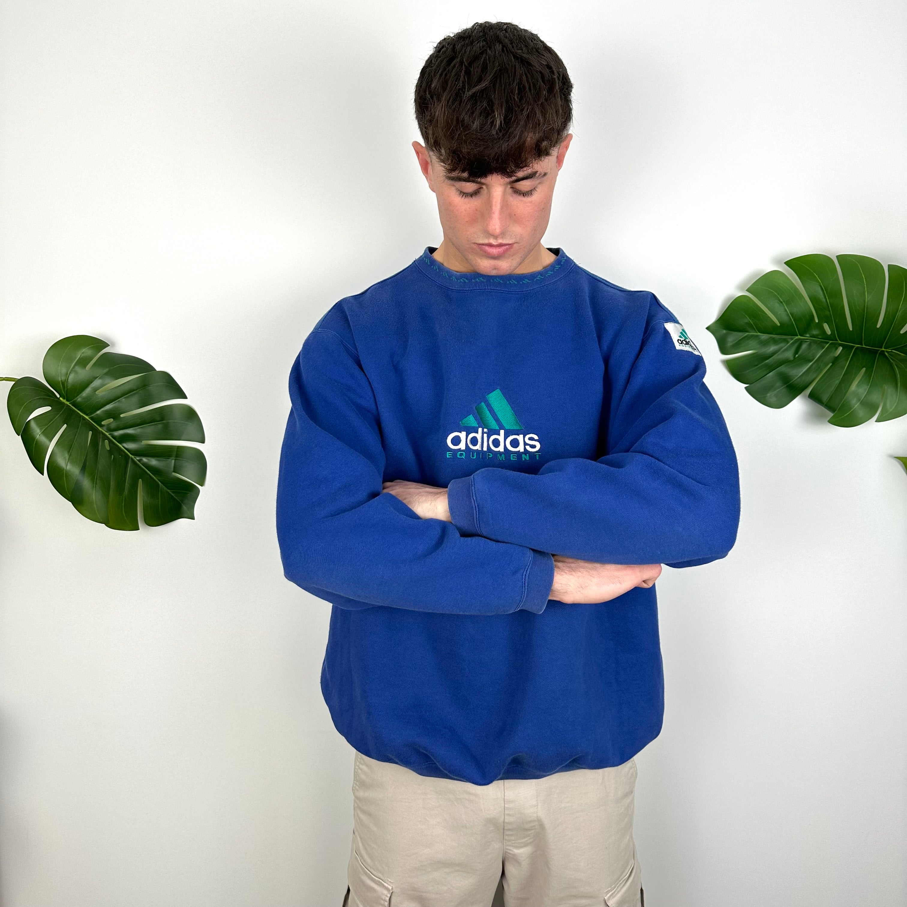 Adidas Equipment Blue Embroidered Spell Out Sweatshirt (M)