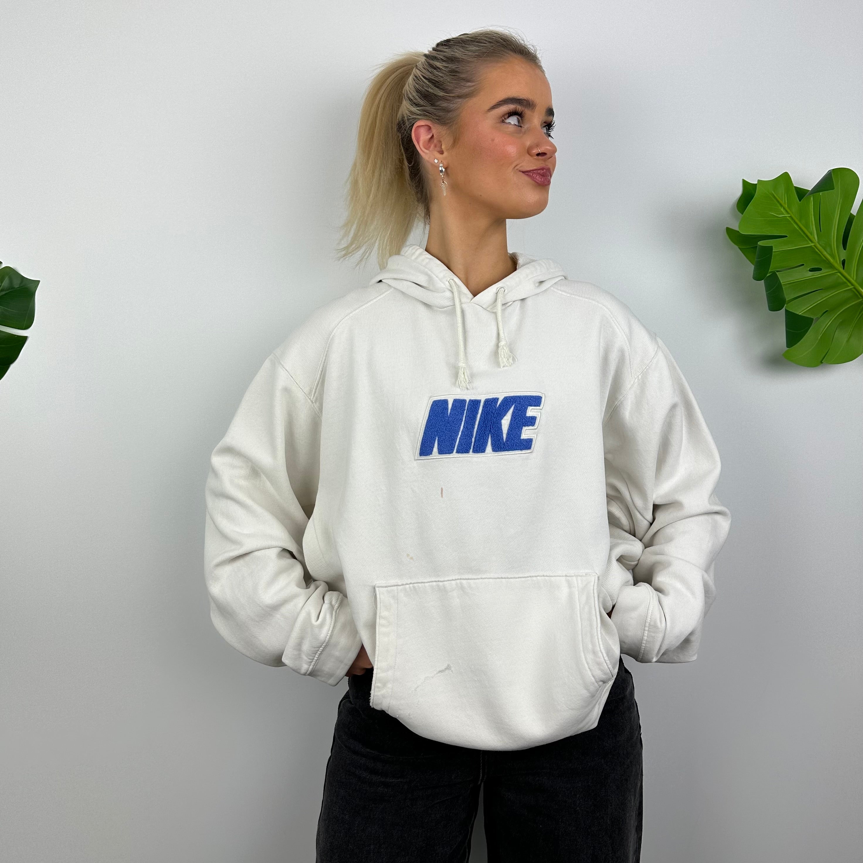 Nike RARE White Embroidered Spell Out Hoodie (L)