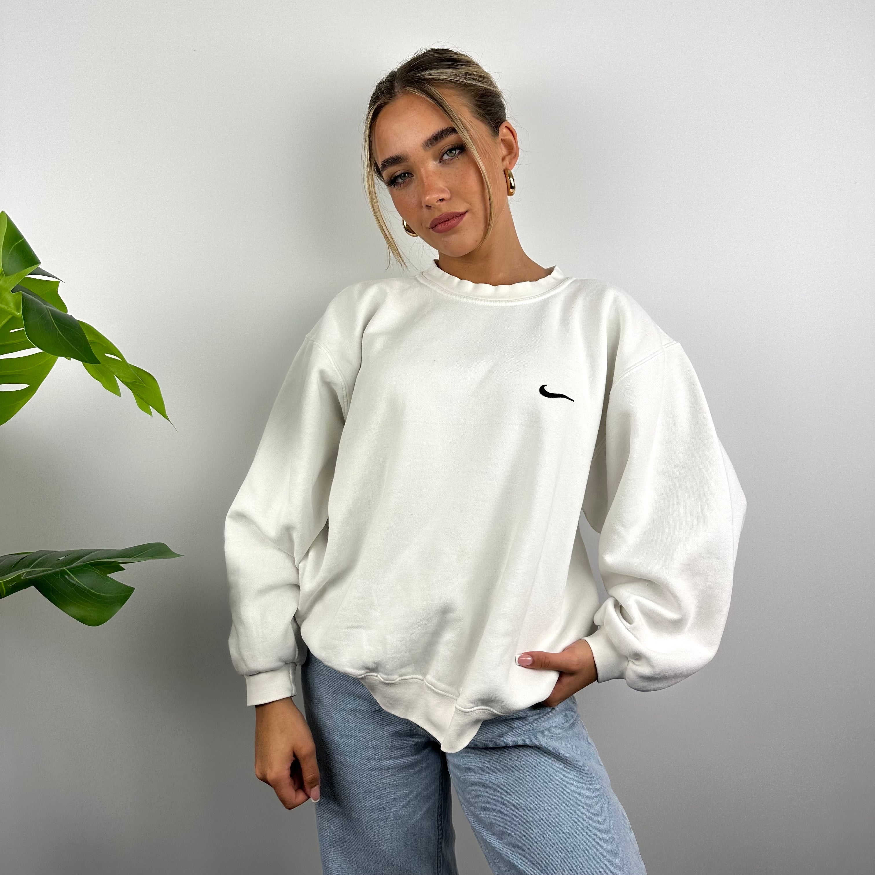Nike RARE White Embroidered Swoosh Sweatshirt (S)