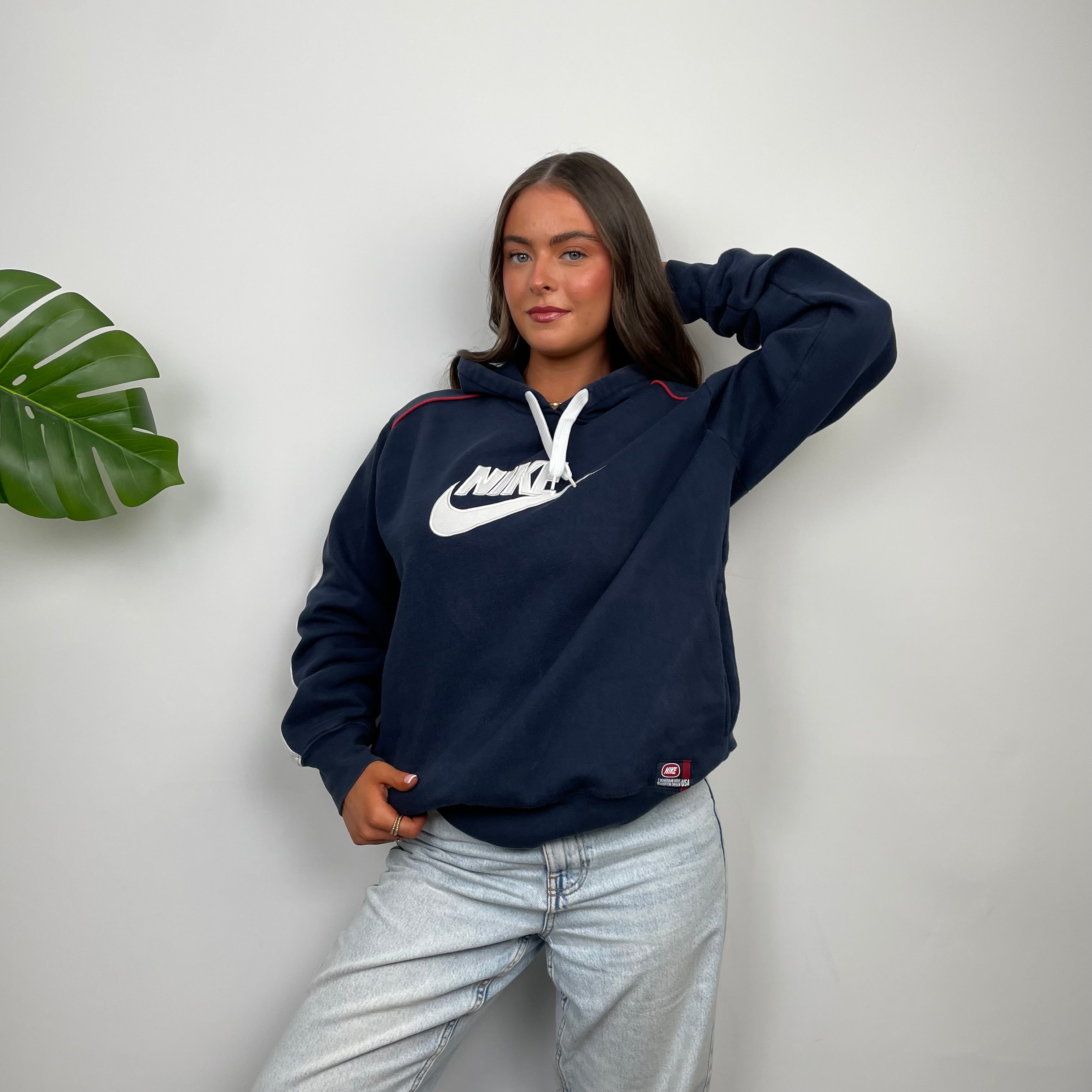 Nike RARE Navy Embroidered Spell Out Hoodie (M)