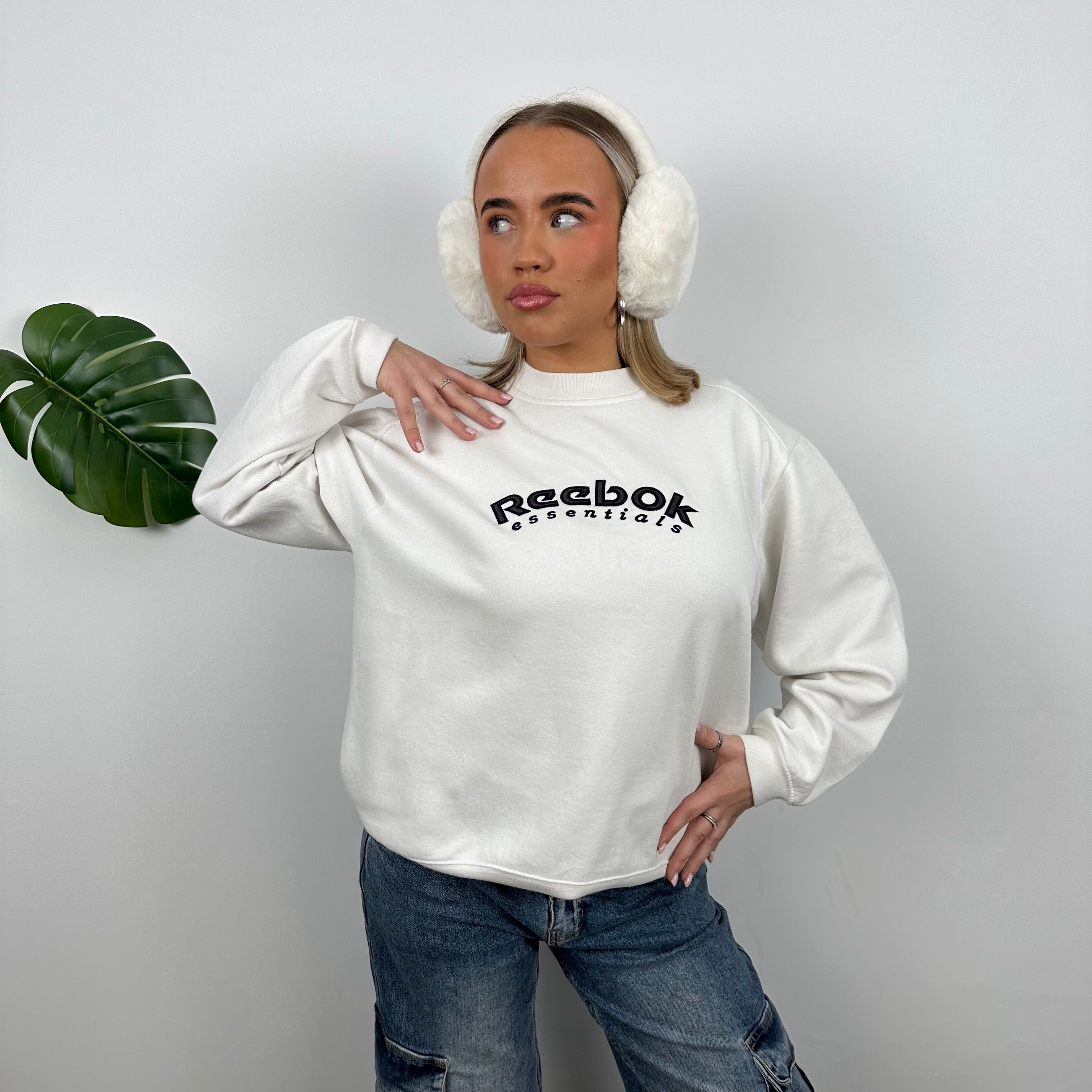 Reebok White Embroidered Spell Out Sweatshirt (M)