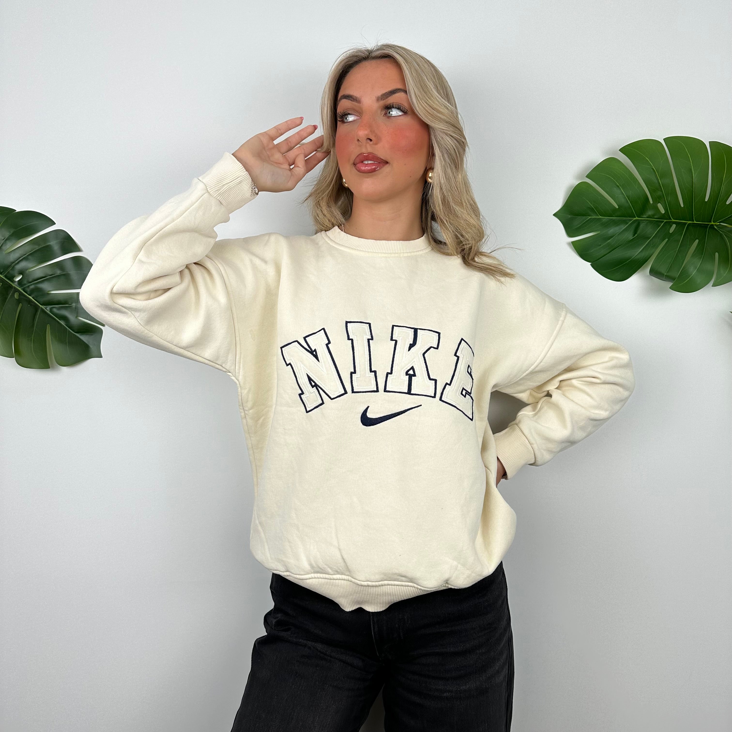 Nike Cream Embroidered Spell Out Sweatshirt (S)