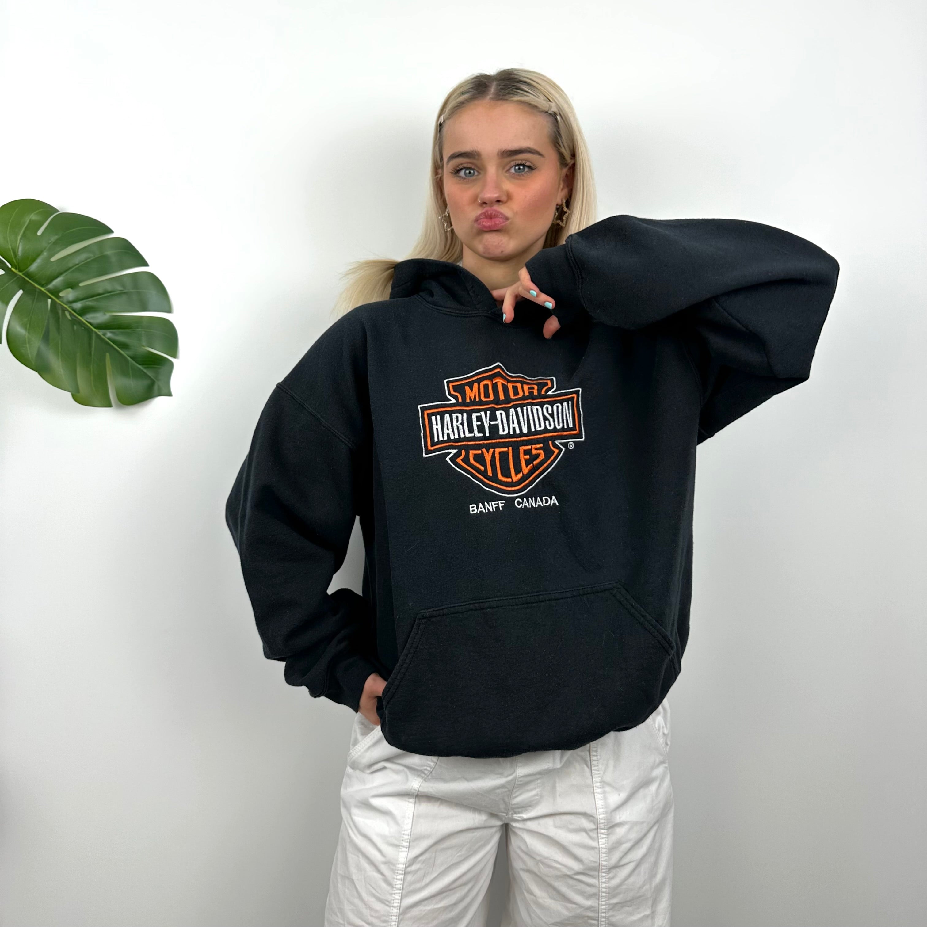 Harley Davidson Black Embroidered Spell Out Hoodie (L)