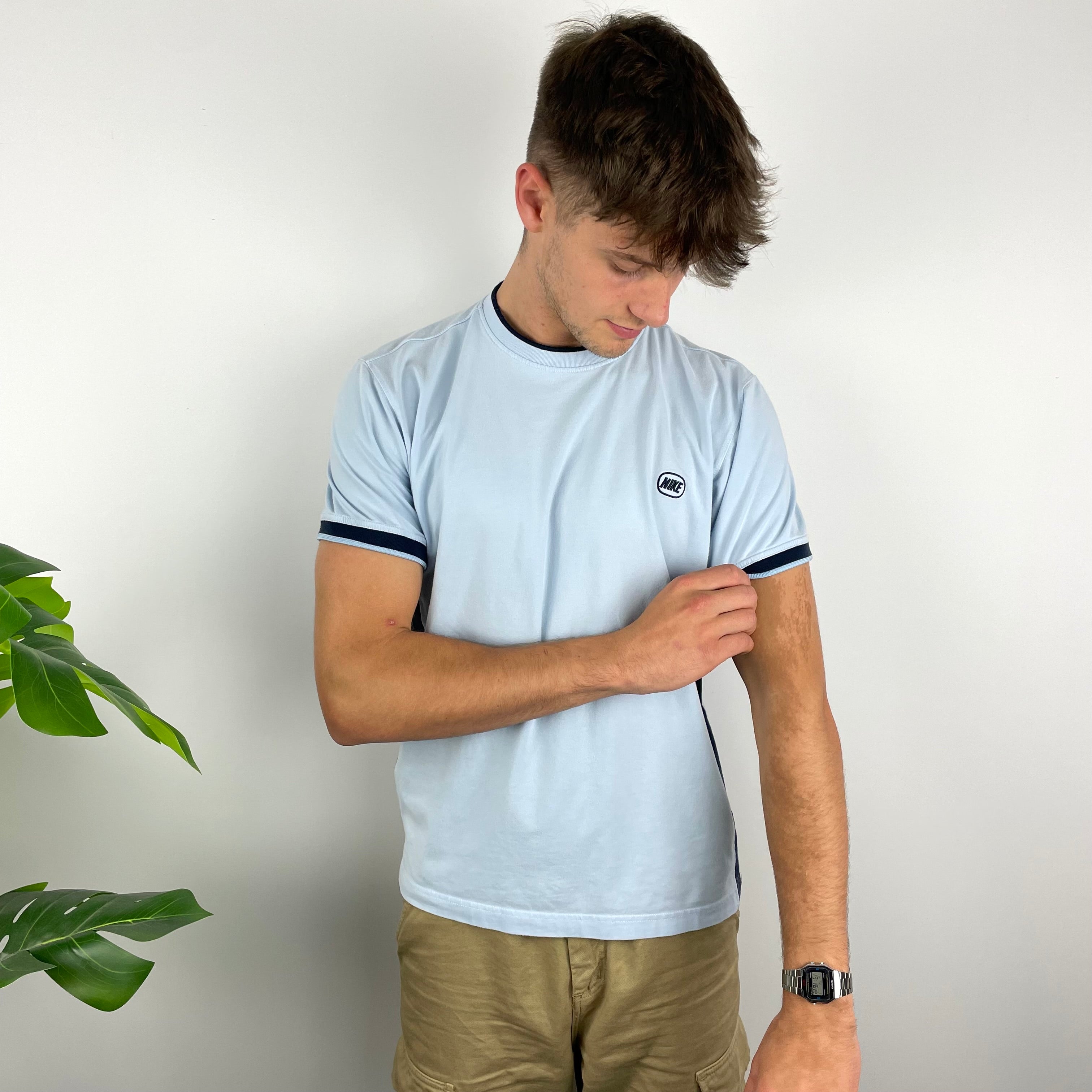 Nike RARE Baby Blue Embroidered Spell Out T Shirt (M)