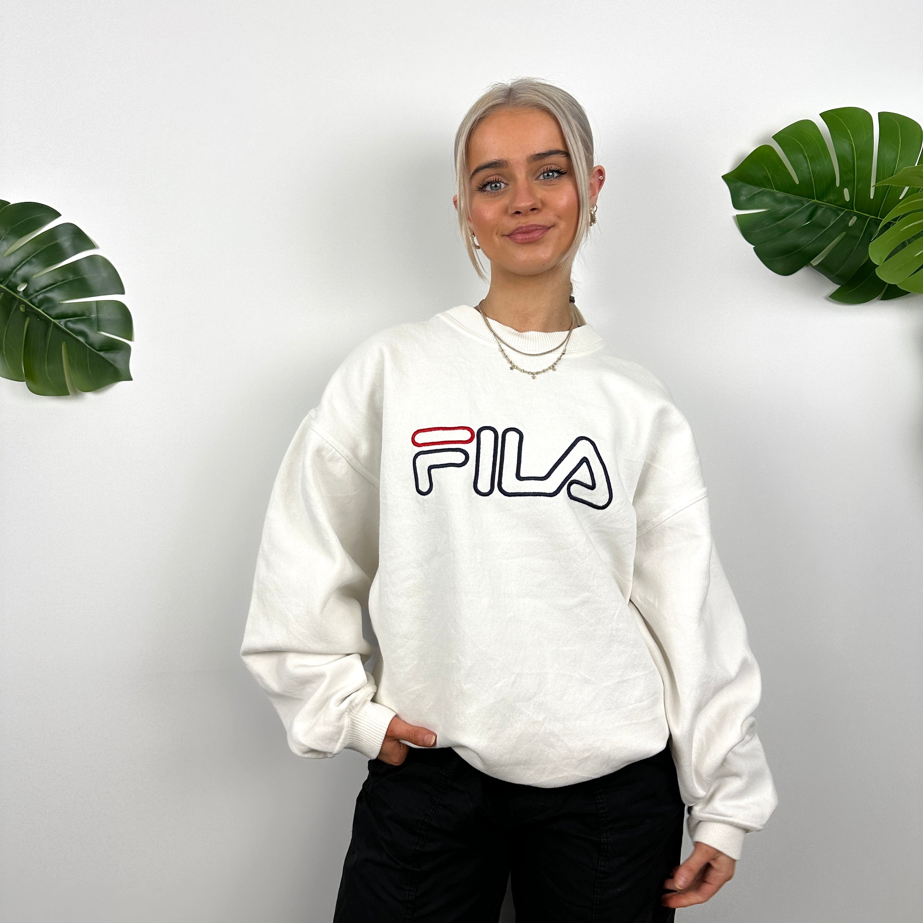 FILA White Embroidered Spell Out Sweatshirt (M)