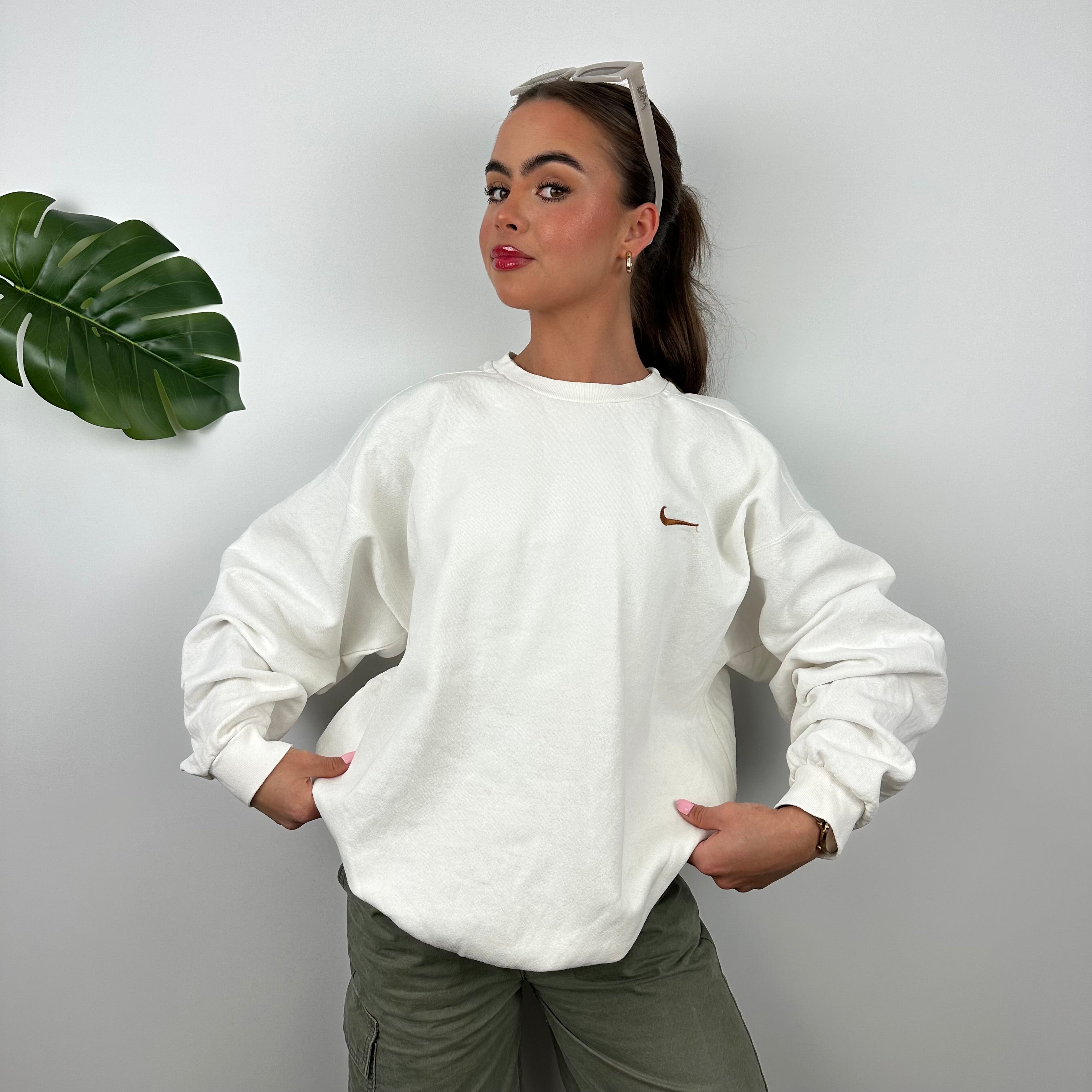 Nike White Embroidered Swoosh Sweatshirt (L)