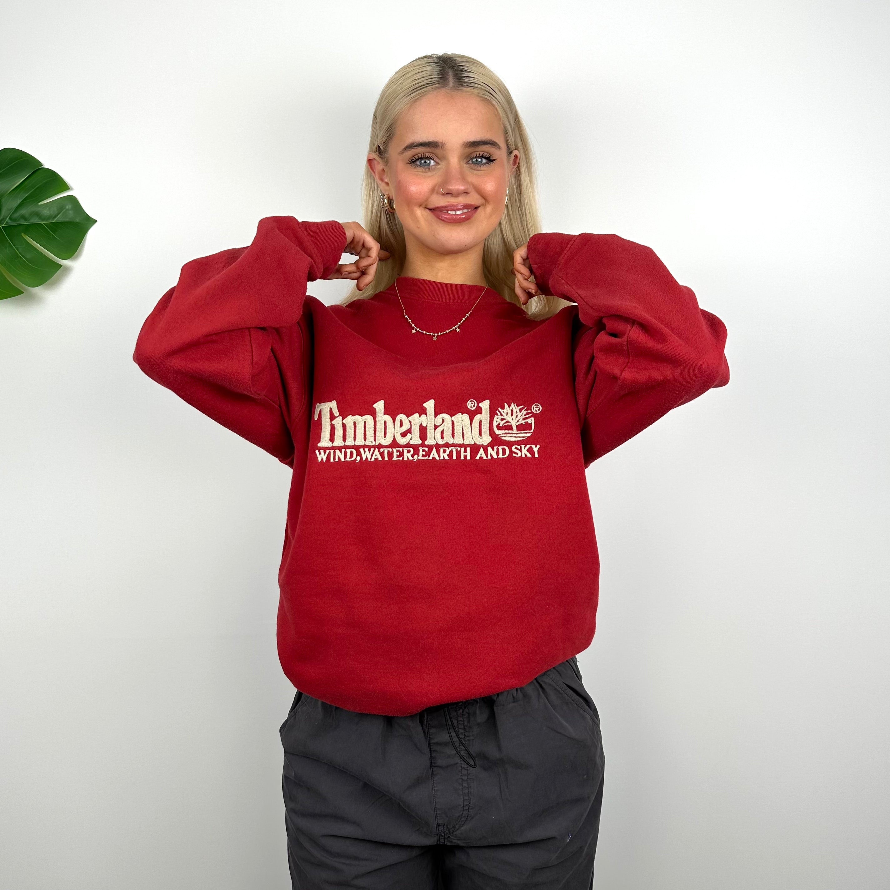 Timberland Red Embroidered Spell Out Sweatshirt (M)