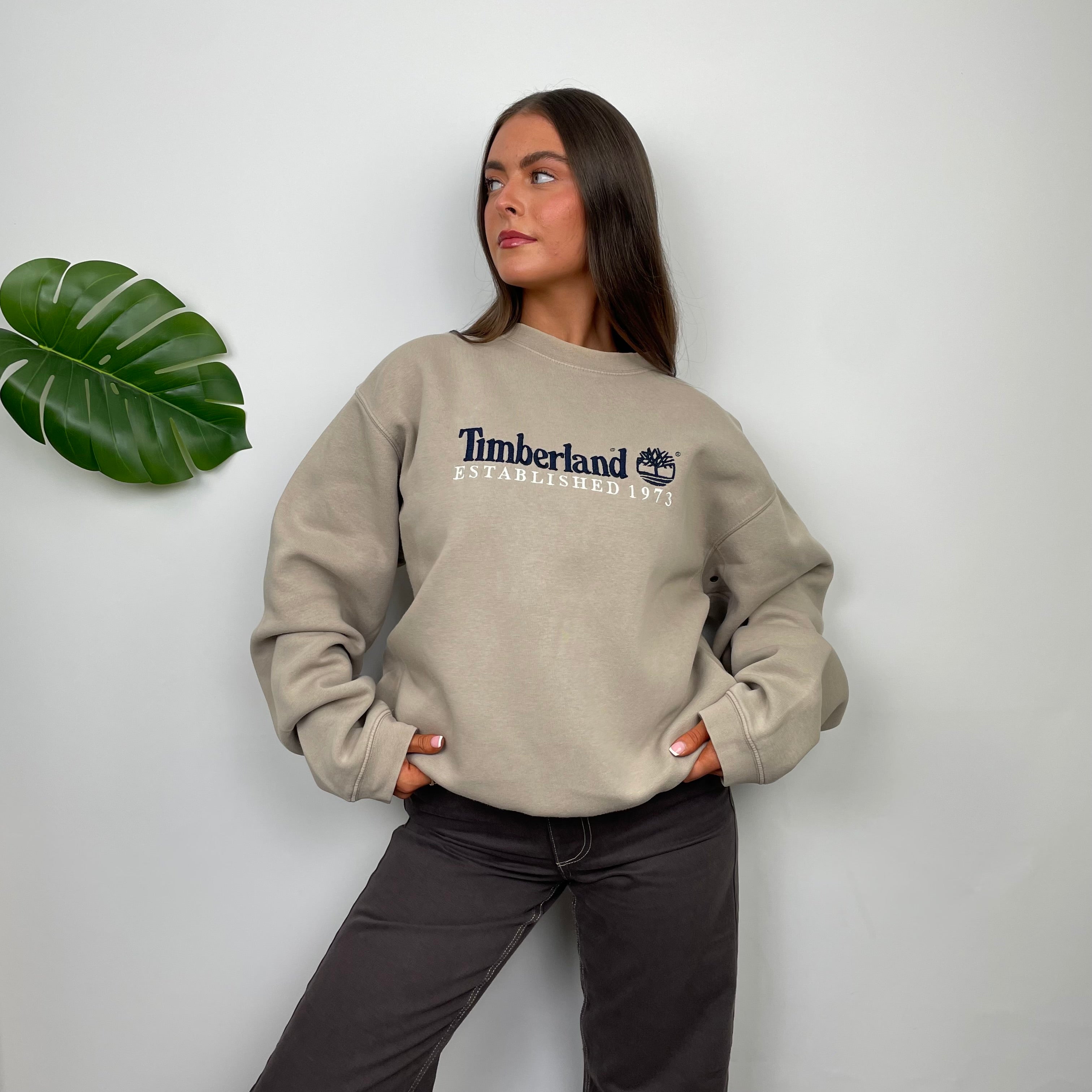 Timberland Beige Embroidered Spell Out Sweatshirt (L)