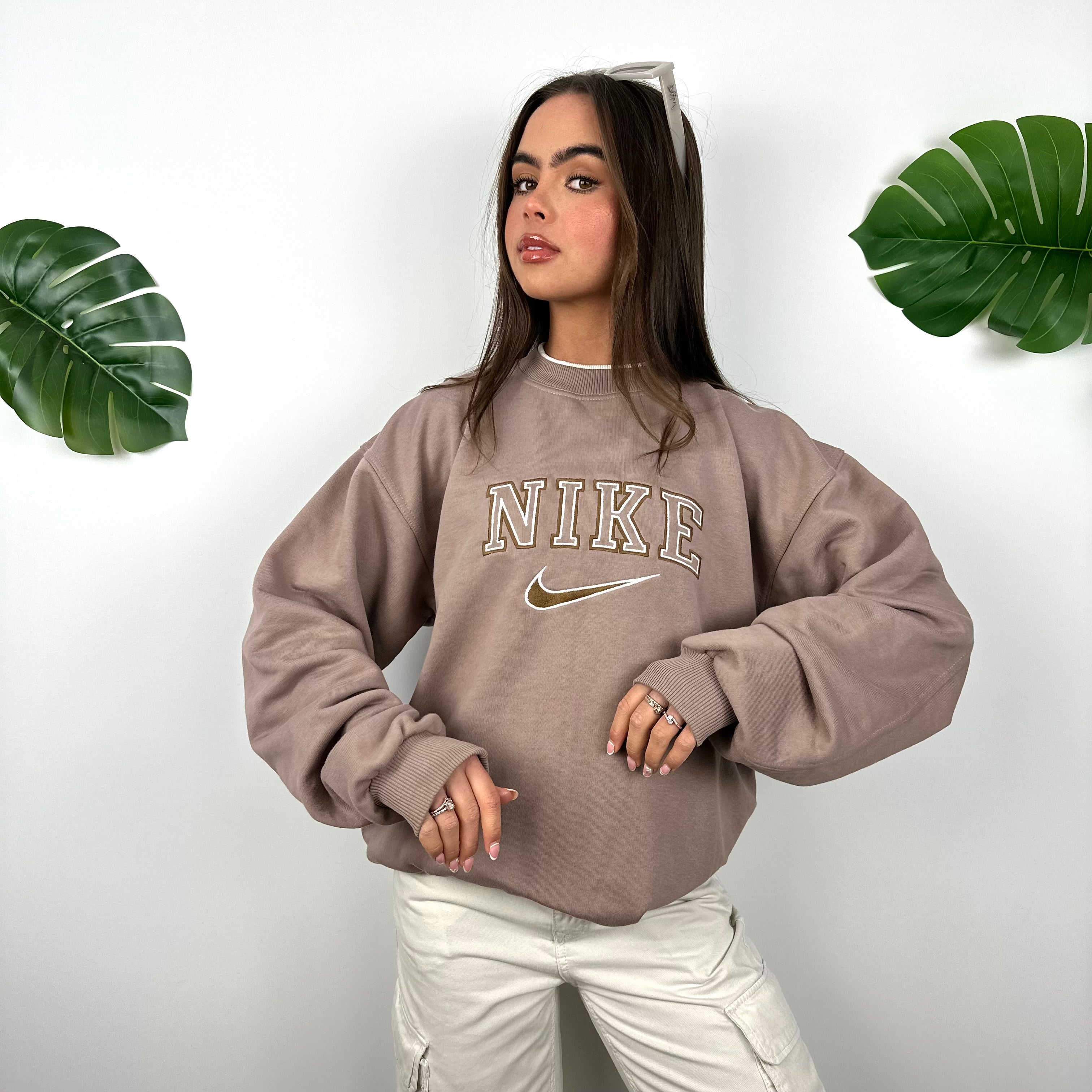 Nike Mocha Brown Embroidered Spell Out Sweatshirt (M)