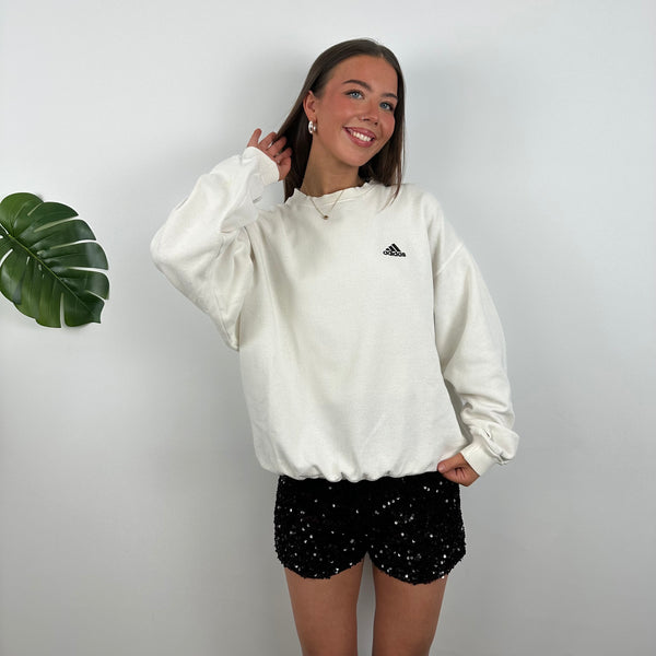 Adidas White Embroidered Spell Out Sweatshirt (L)