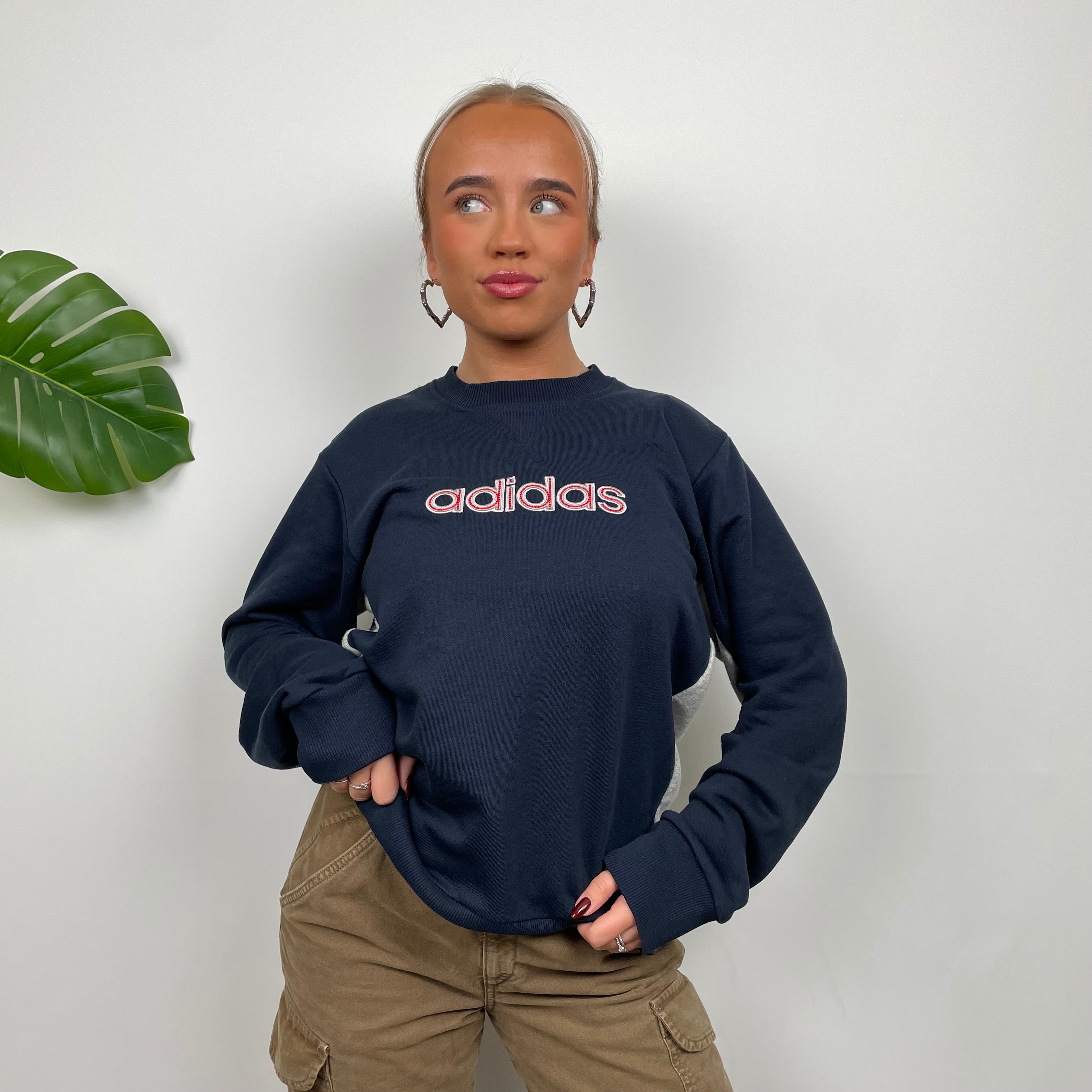 Adidas Navy Embroidered Spell Out Sweatshirt (M)