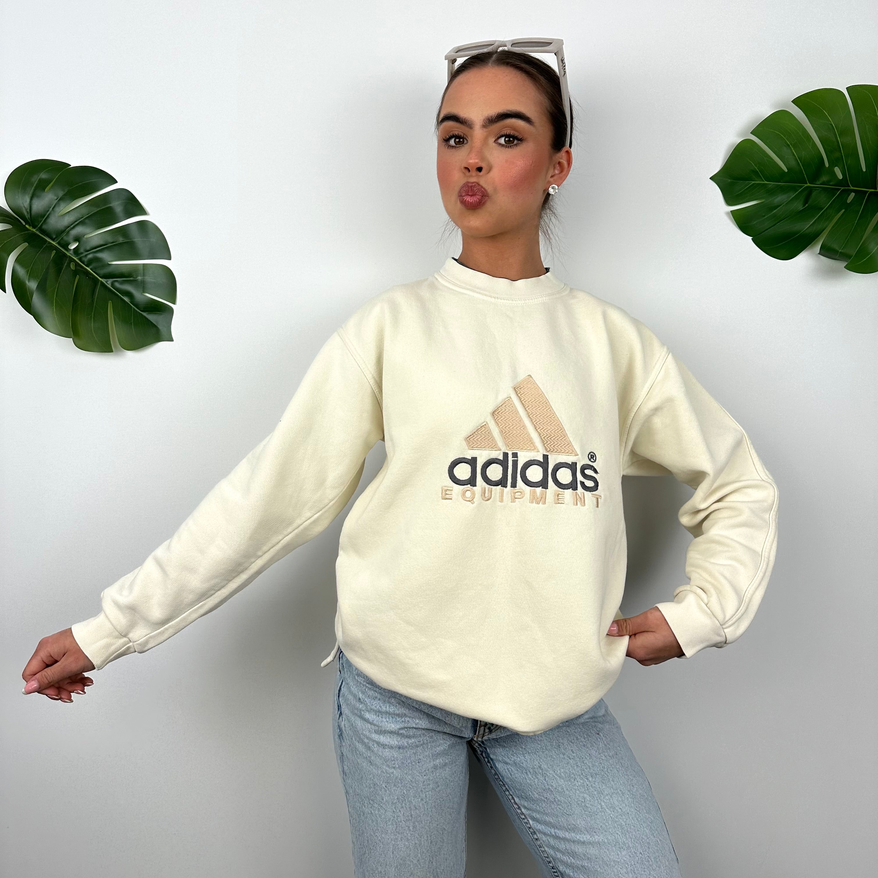 Adidas Equipment RARE Cream Embroidered Spell Out Sweatshirt (M)