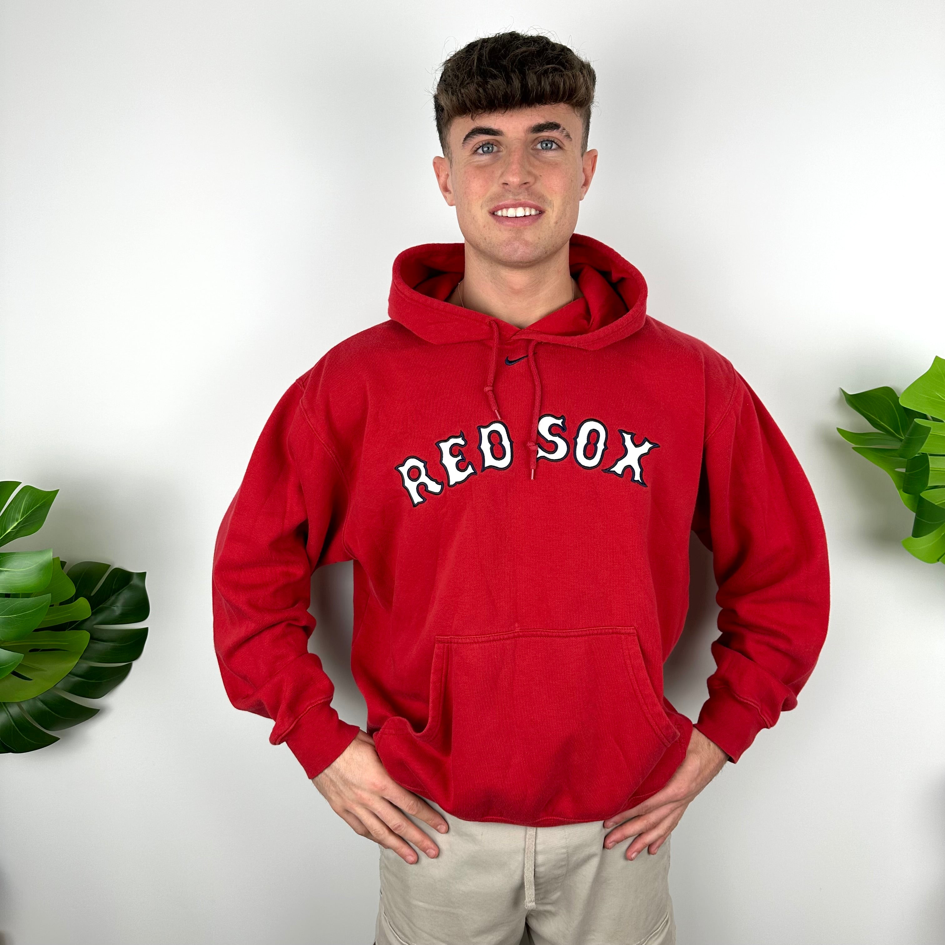 Nike X Boston Red Sox Red Embroidered Spell Out Hoodie (L)