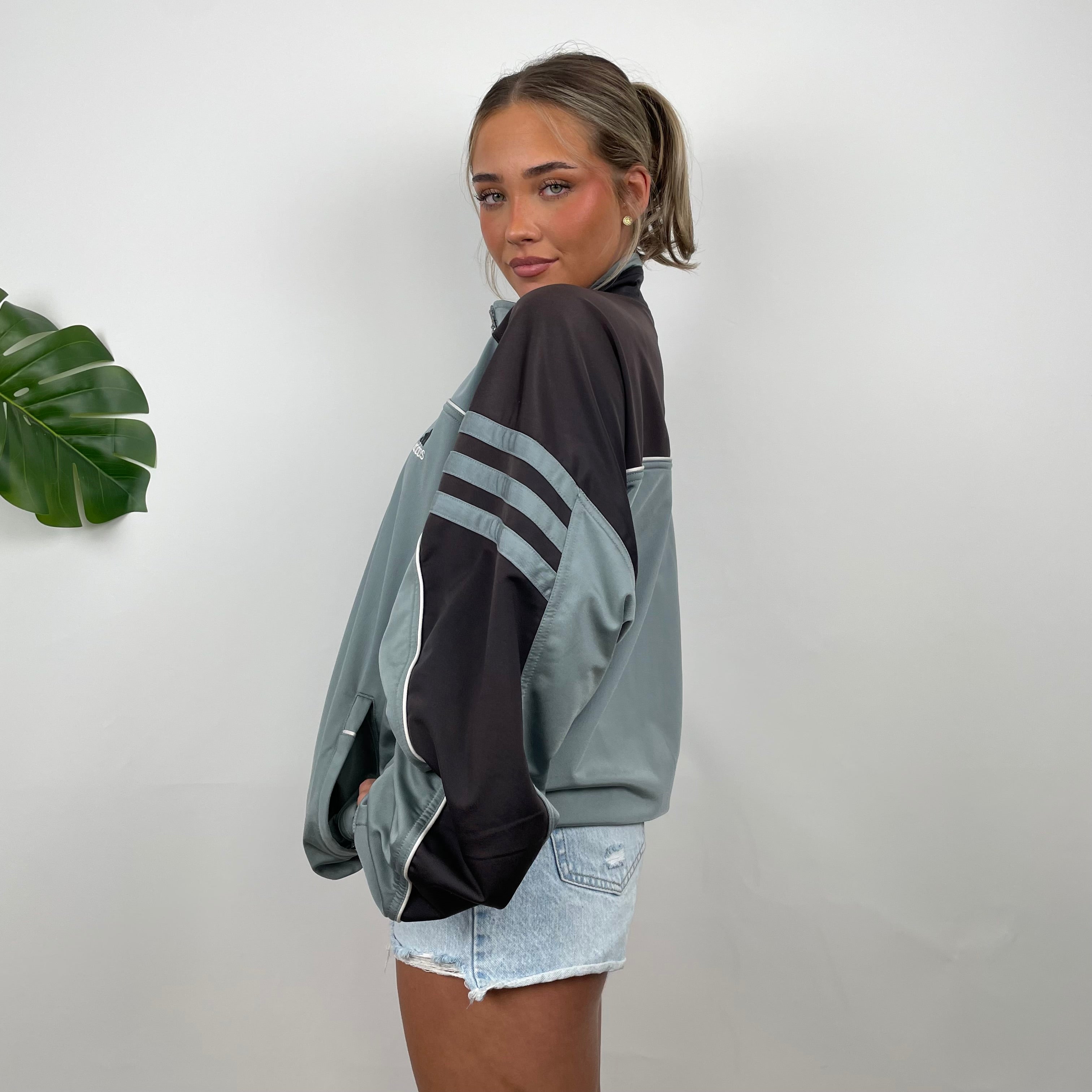 Adidas Embroidered Spell Out Grey And Black Zip Up Track Jacket (L)