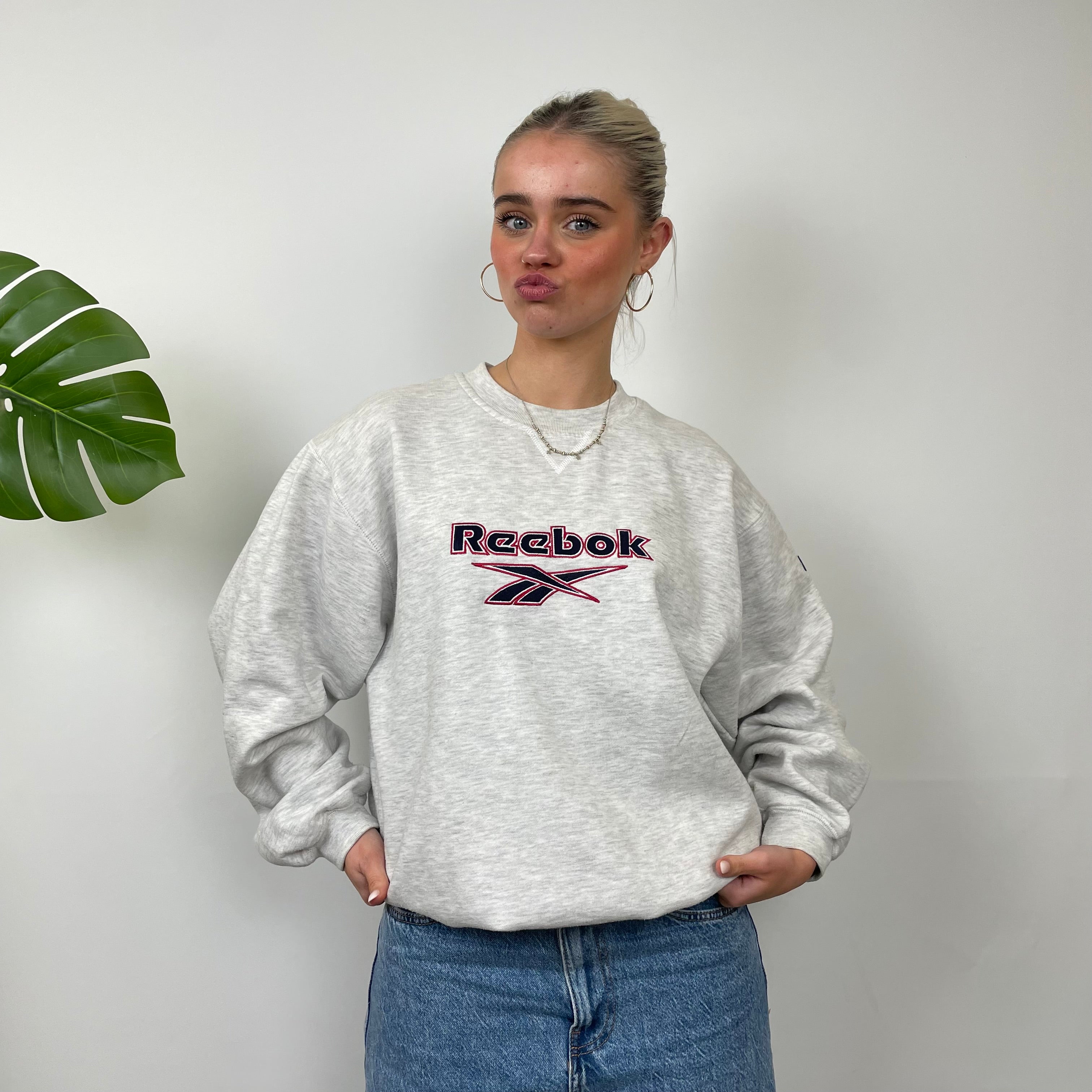 Reebok Grey Embroidered Spell Out Sweatshirt (M)