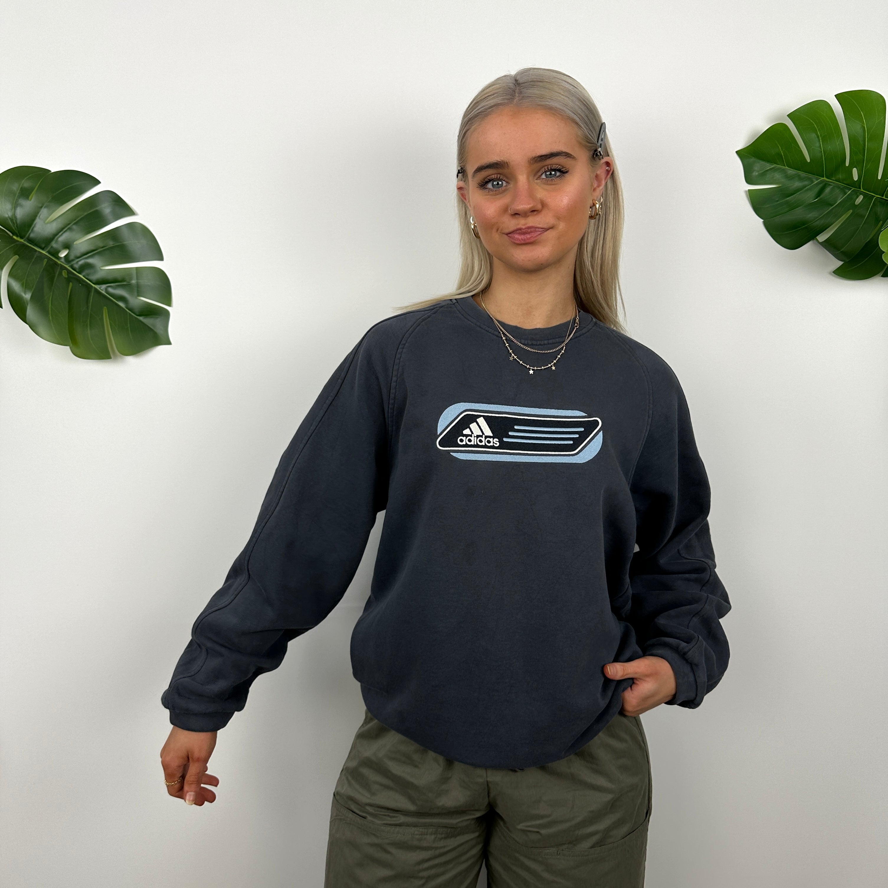 Adidas Navy Embroidered Spell Out Sweatshirt (S)