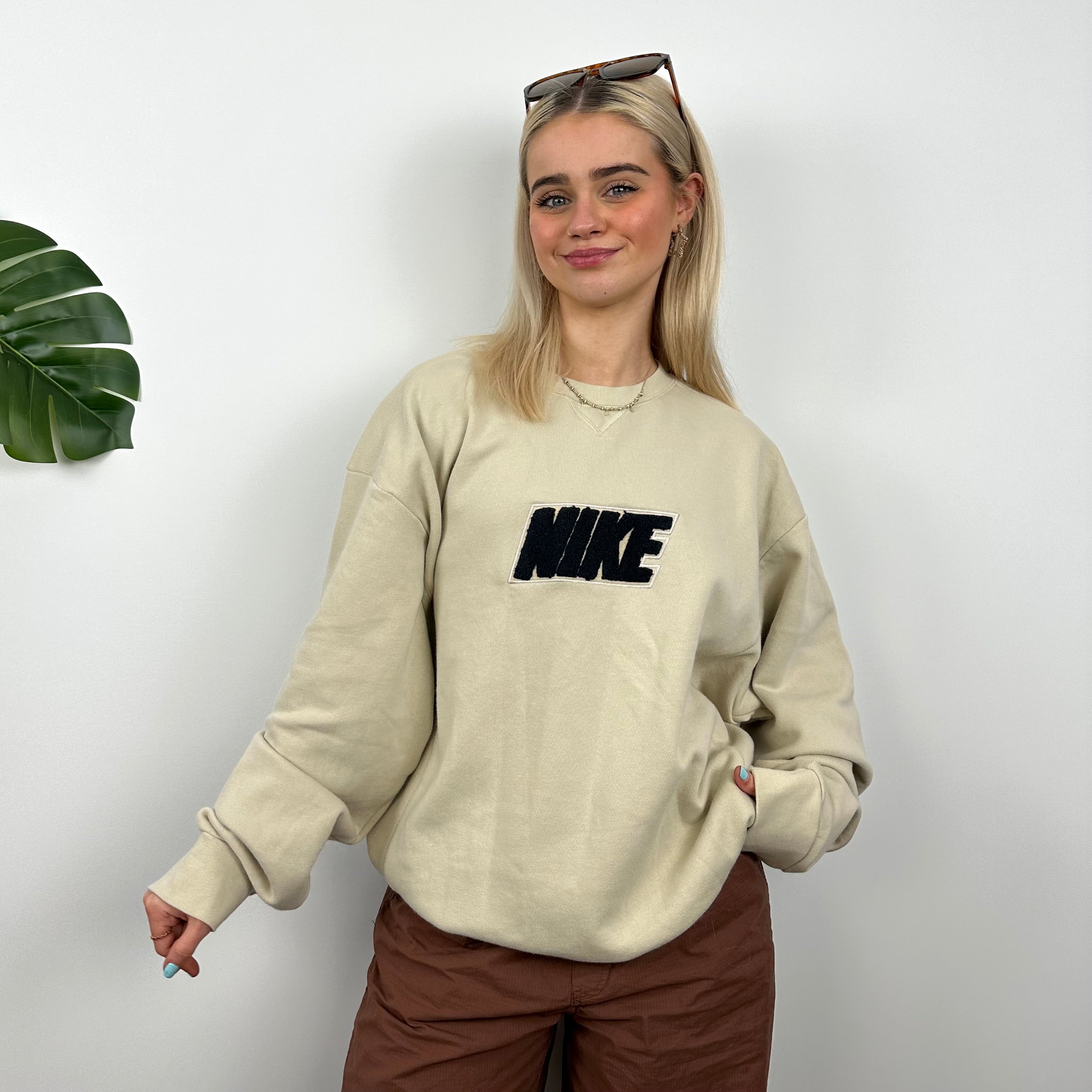 Nike Cream Embroidered Spell Out Sweatshirt (L)