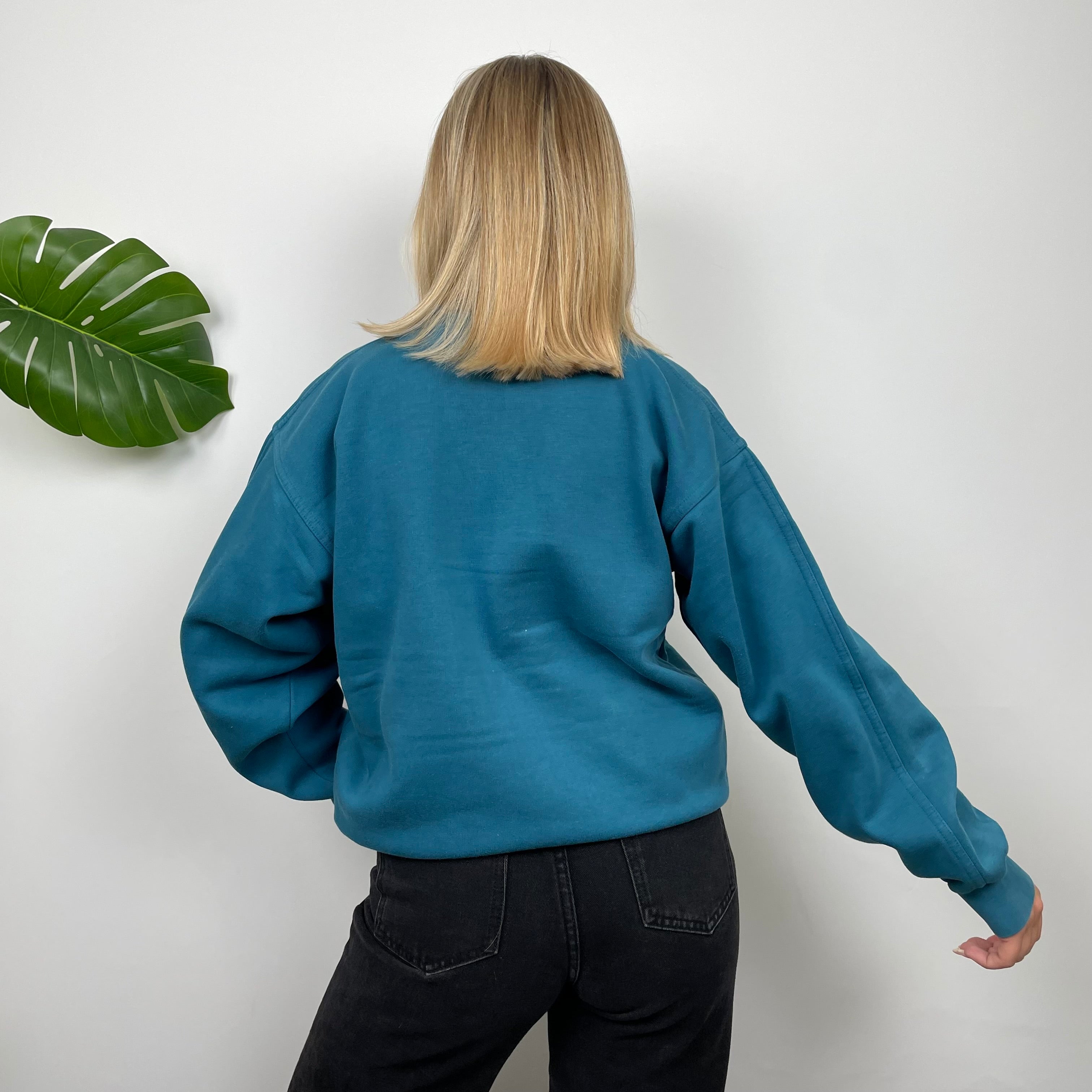 Timberland RARE Turquoise Blue Embroidered Spell Out Sweatshirt (L)