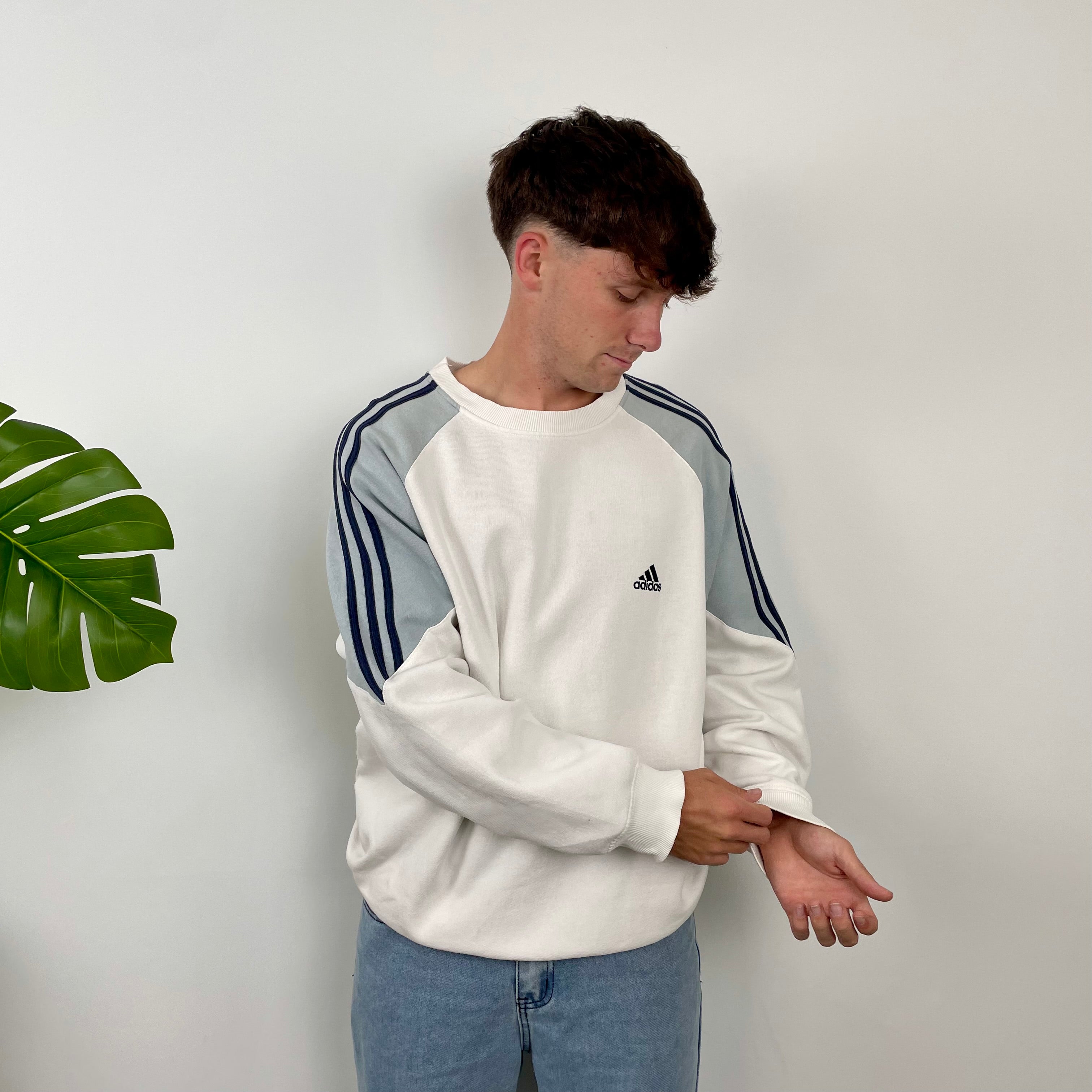 Adidas White Embroidered Spell Out Sweatshirt (L)