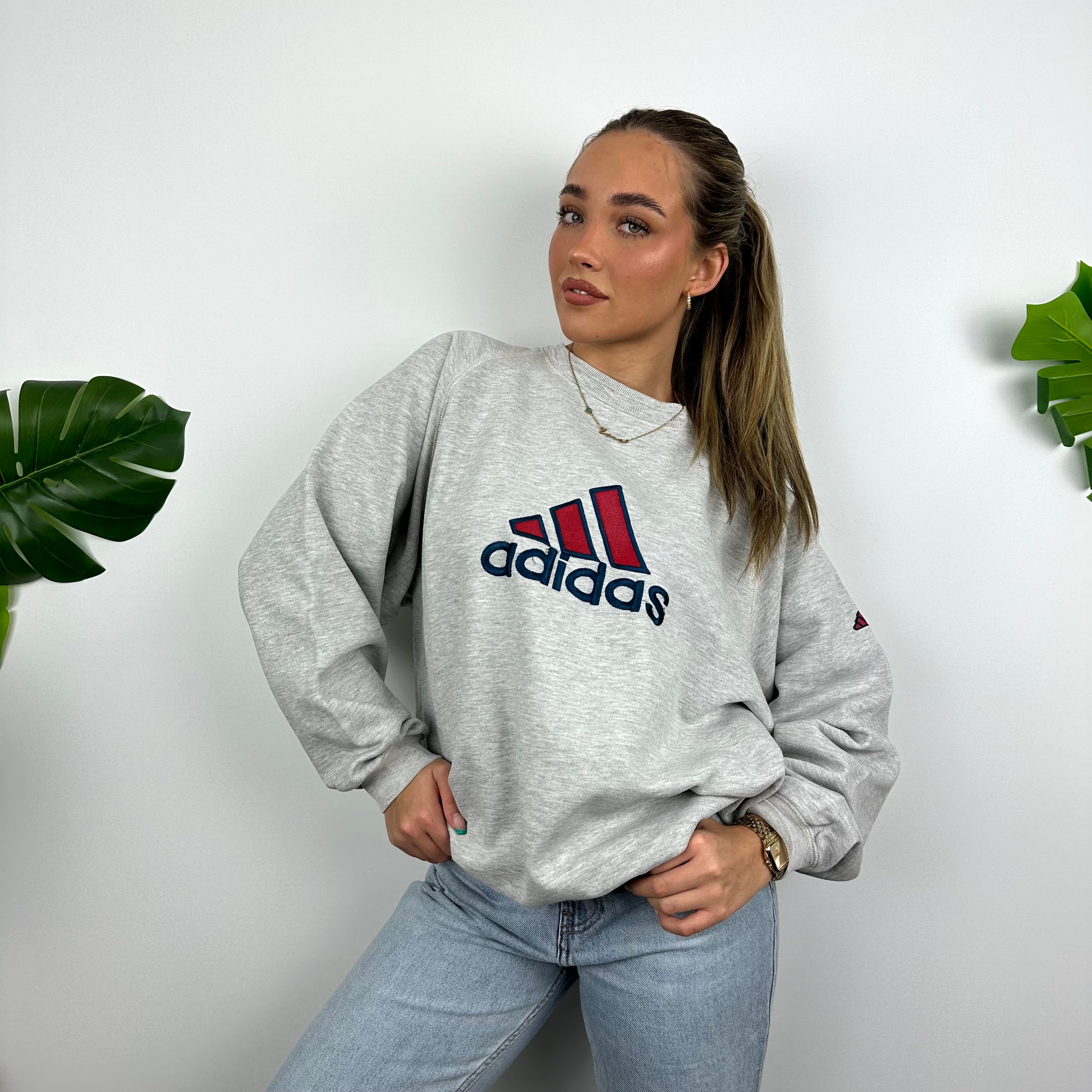 Adidas Grey Embroidered Spell Out Sweatshirt (L)