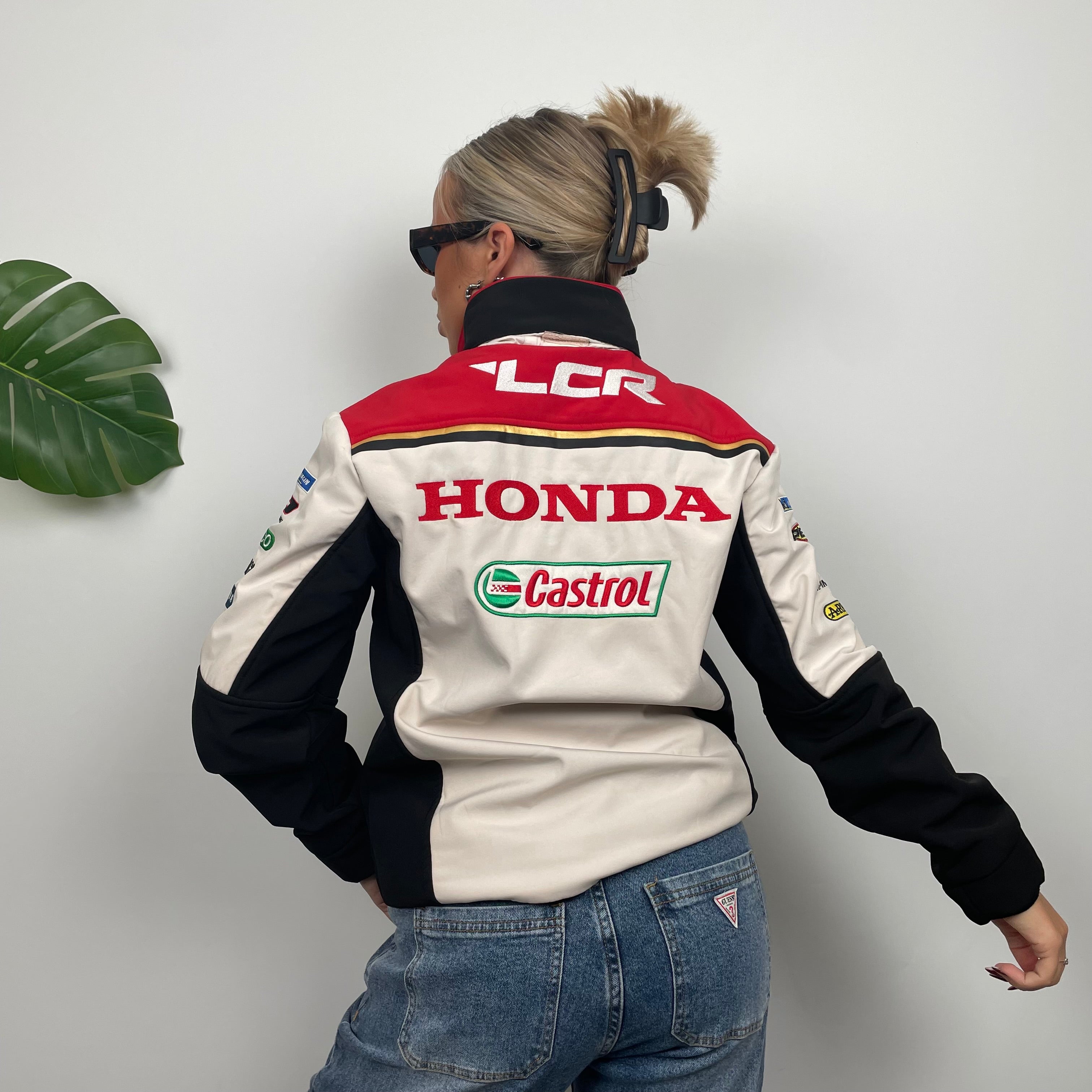 Honda Racing White Spell Out Zip Up Sweatshirt Jacket (M)