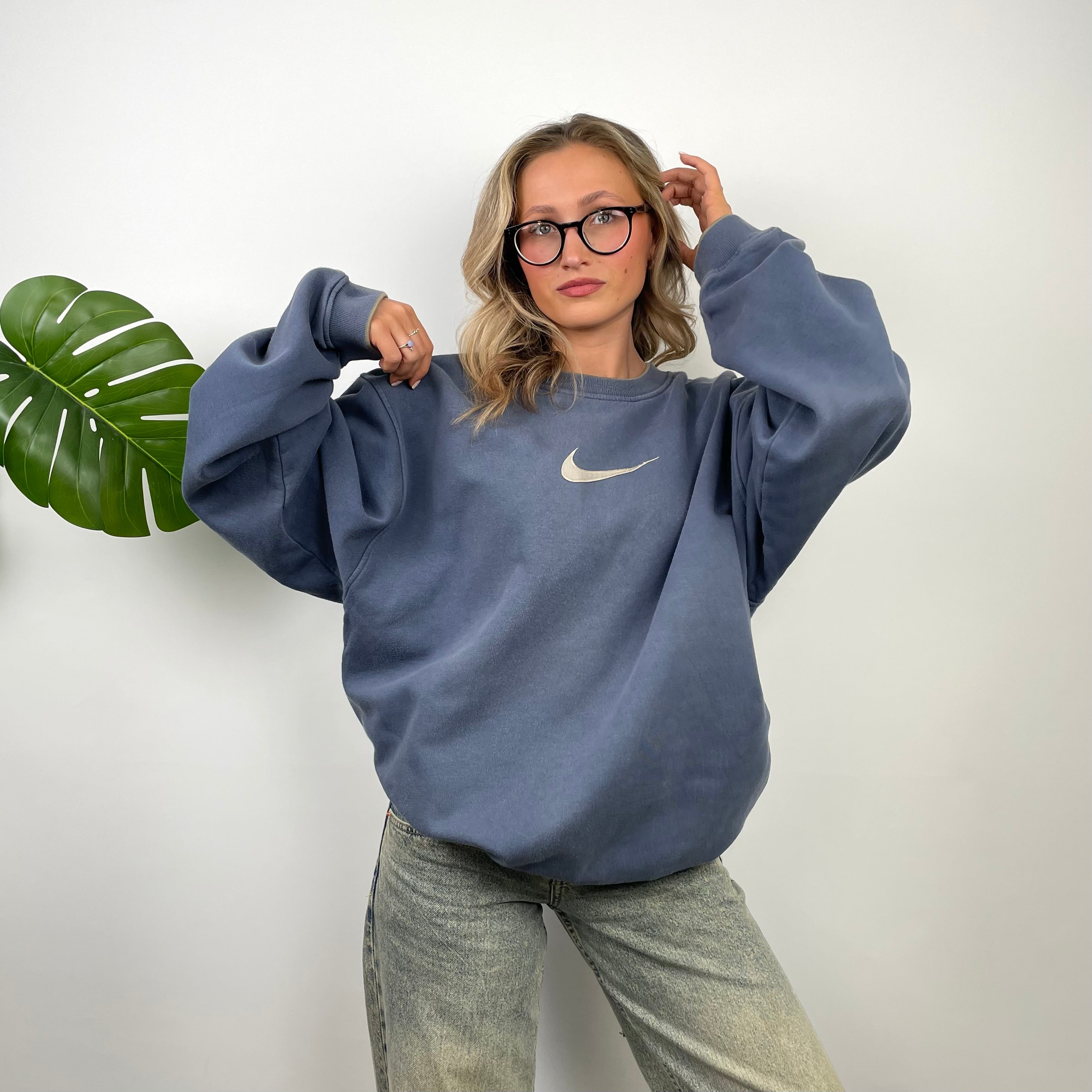 Nike Blue Embroidered Swoosh Sweatshirt (L)