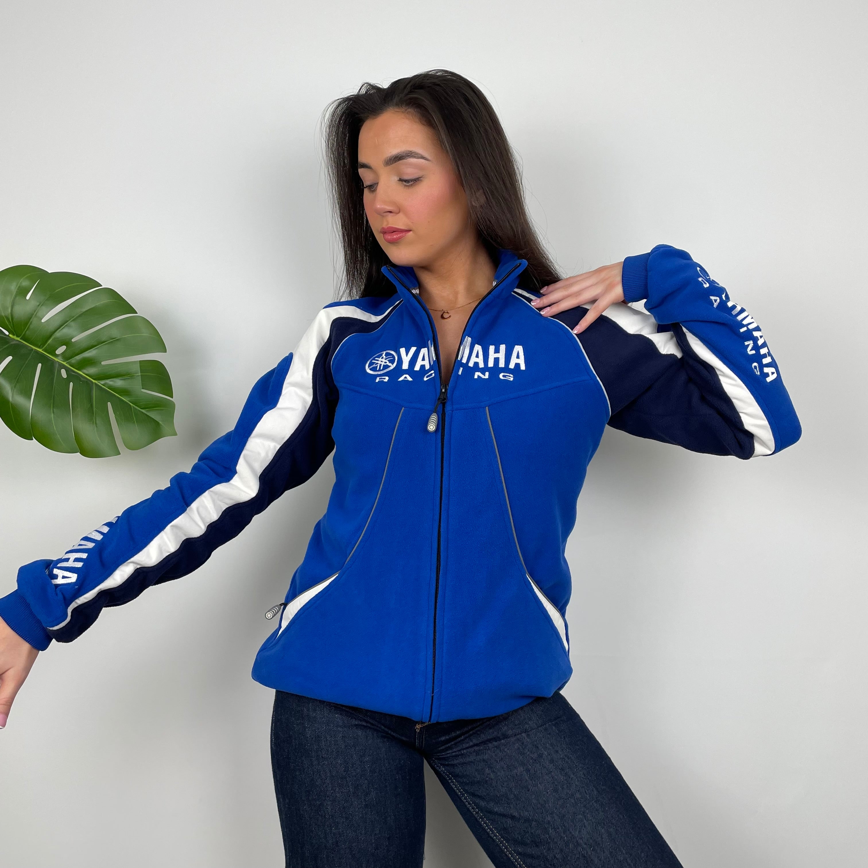 Yamaha Racing Team Blue Embroidered Spell Out Zip Up Hoodie Jacket  (M)