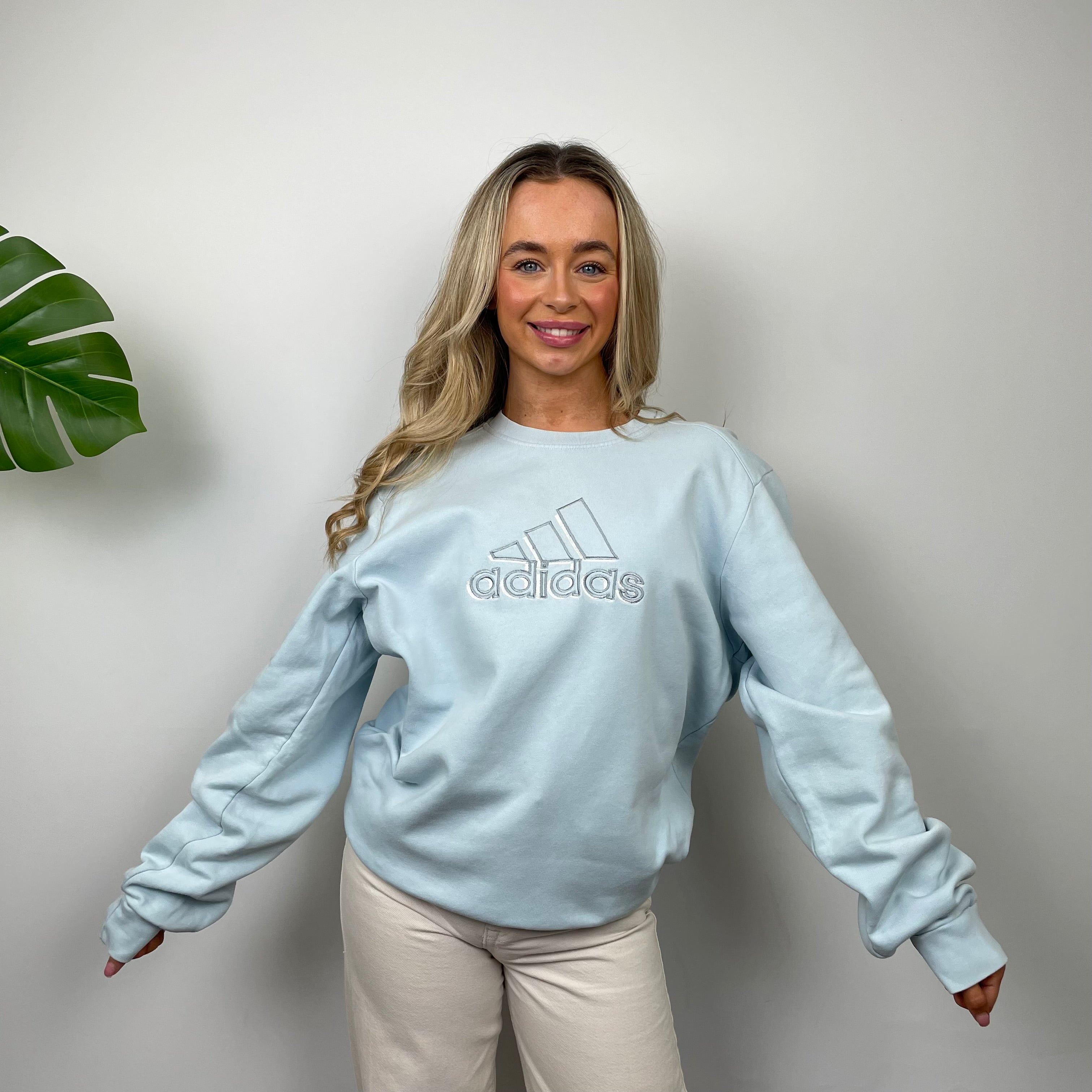 Adidas Baby Blue Embroidered Spell Out Sweatshirt (M)