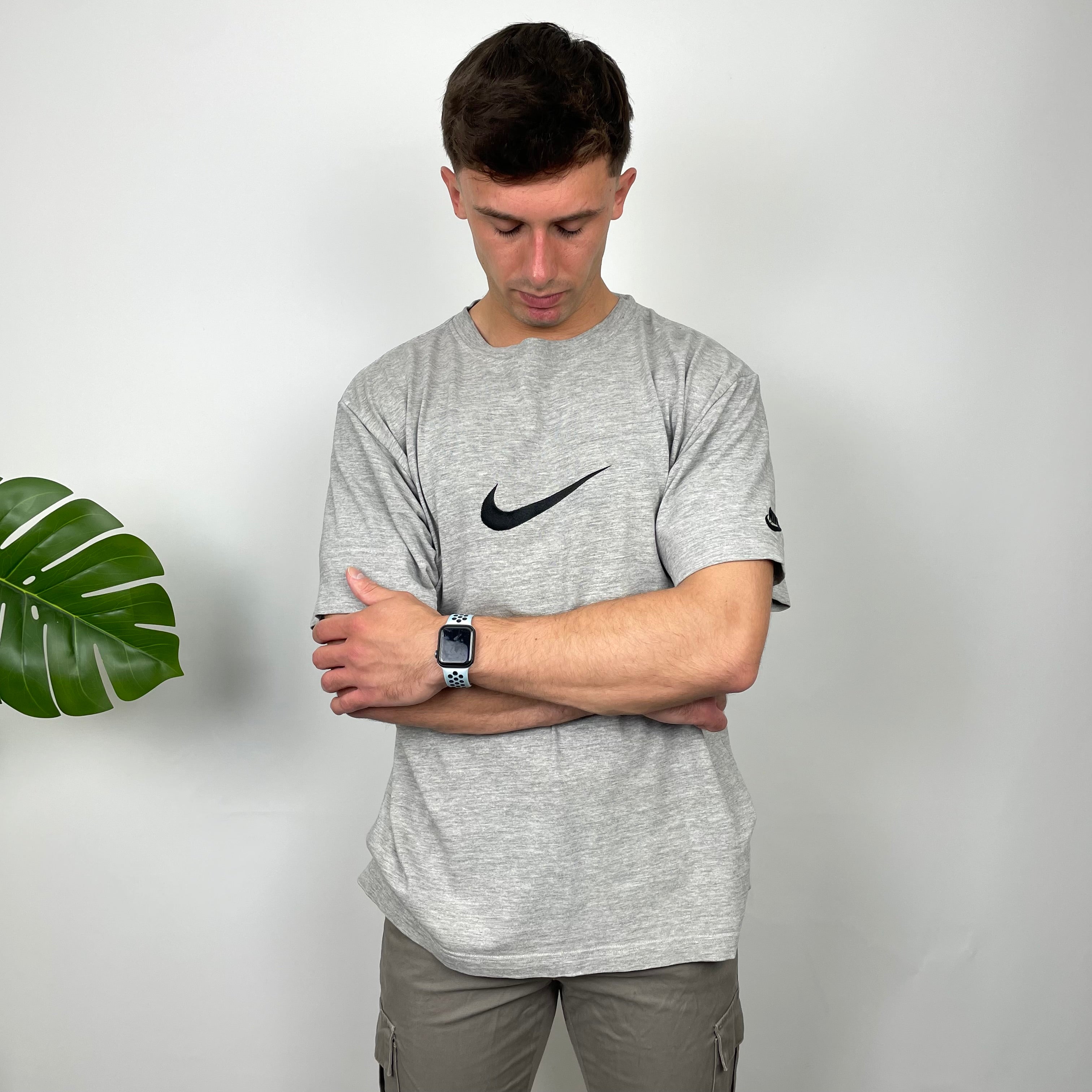 Nike Grey Embroidered Swoosh T Shirt (M)