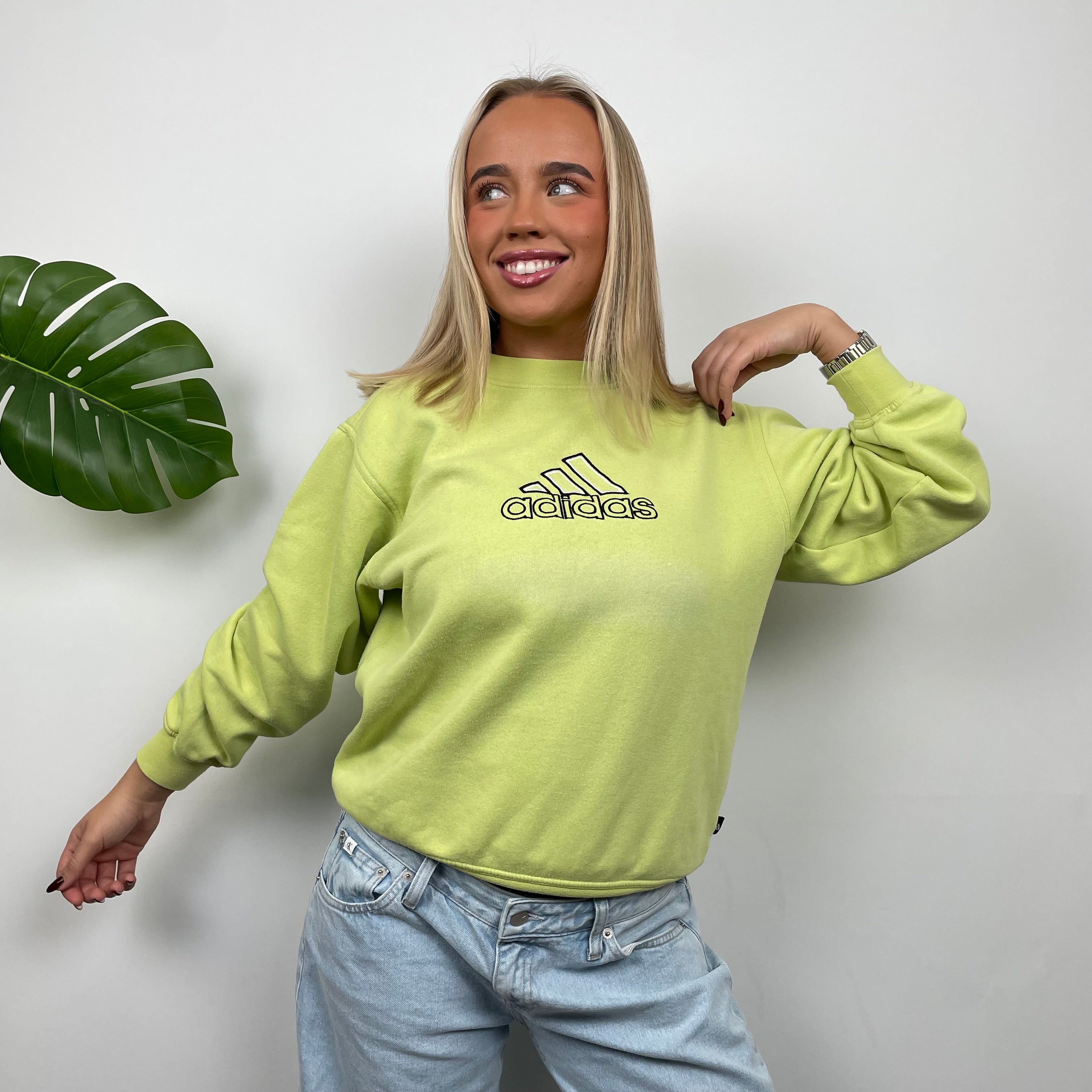 Adidas Lime Embroidered Spell Out Sweatshirt (S)