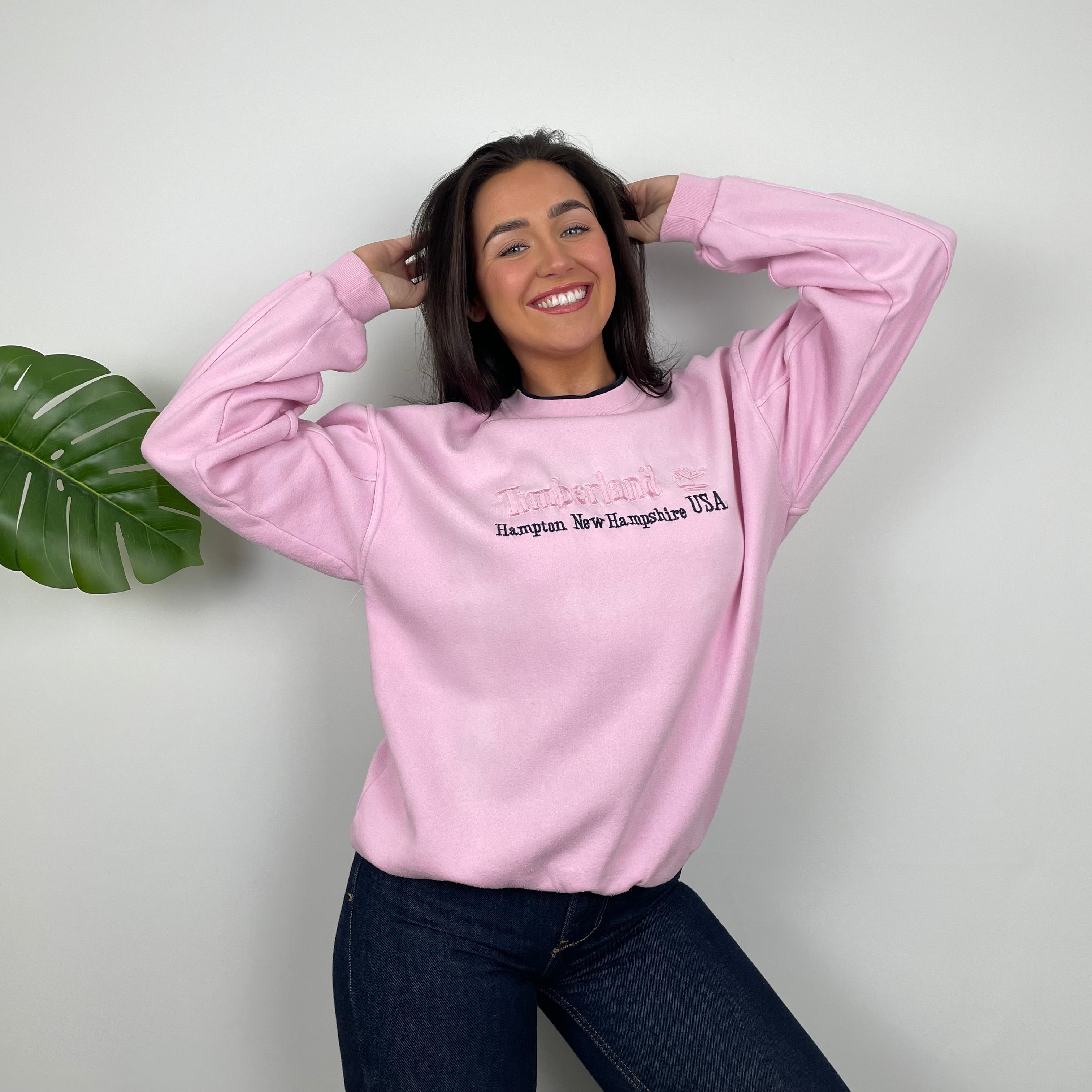 Timberland Baby Pink Embroidered Spell Out Sweatshirt (M)