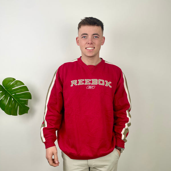 Reebok Red Embroidered Spell Out Sweatshirt (XL)