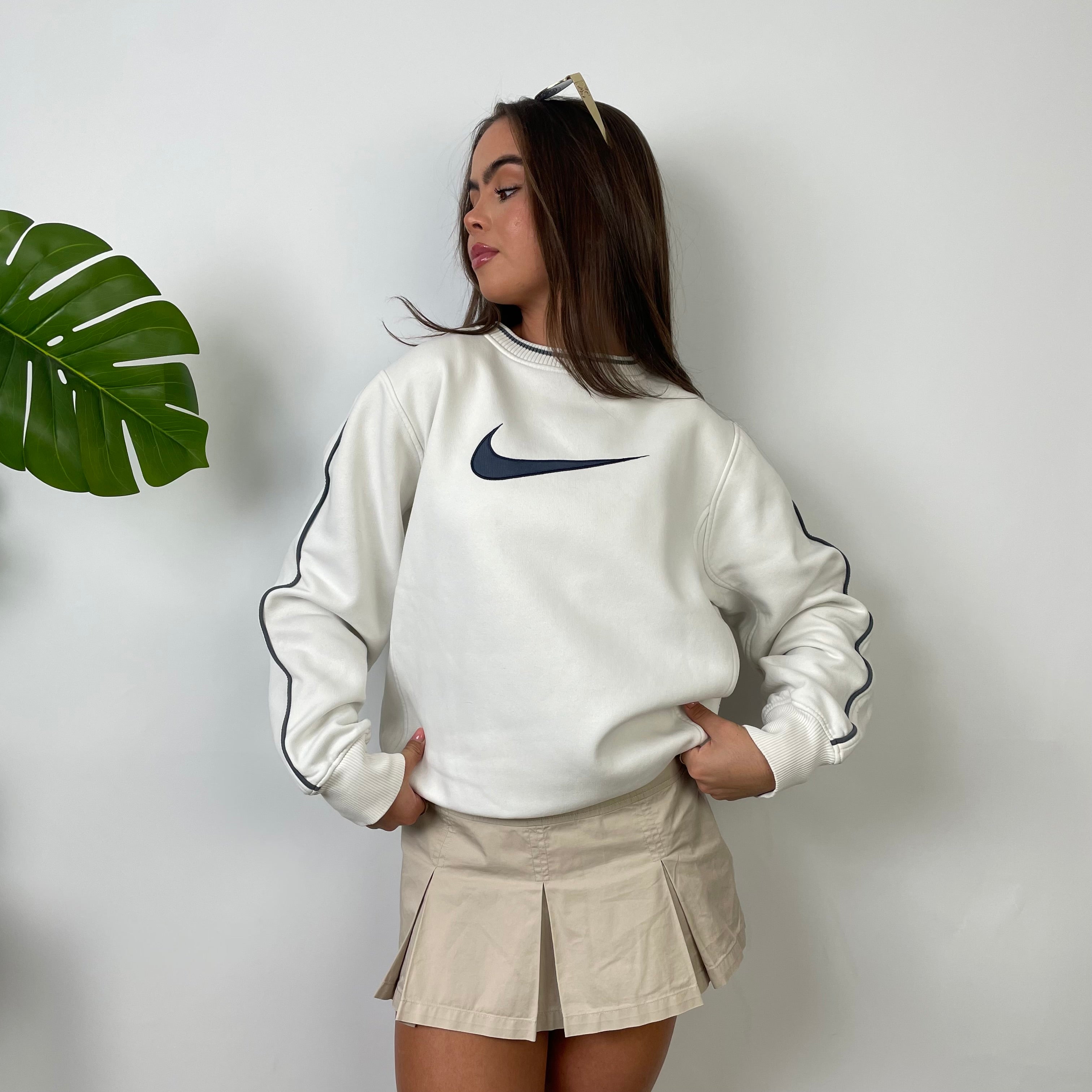 Nike White Embroidered Swoosh Sweatshirt (S)