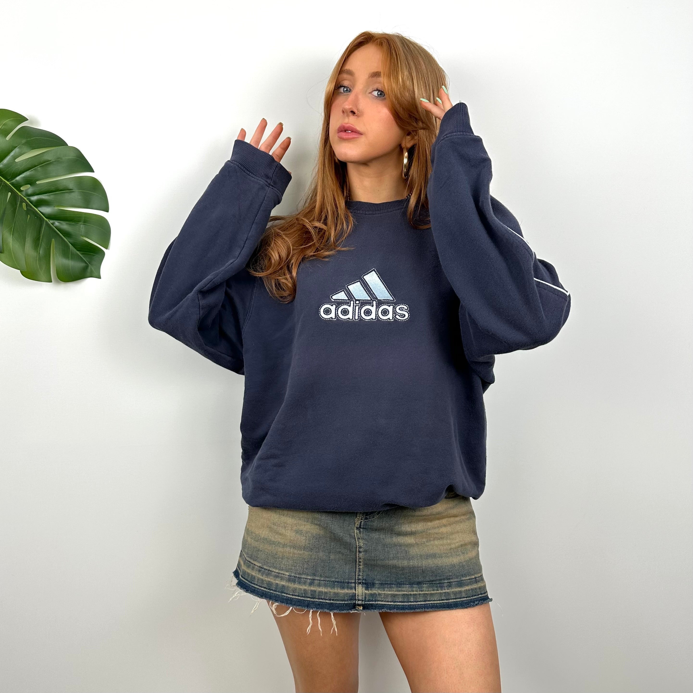 Adidas Navy Embroidered Spell Out Sweatshirt (M)