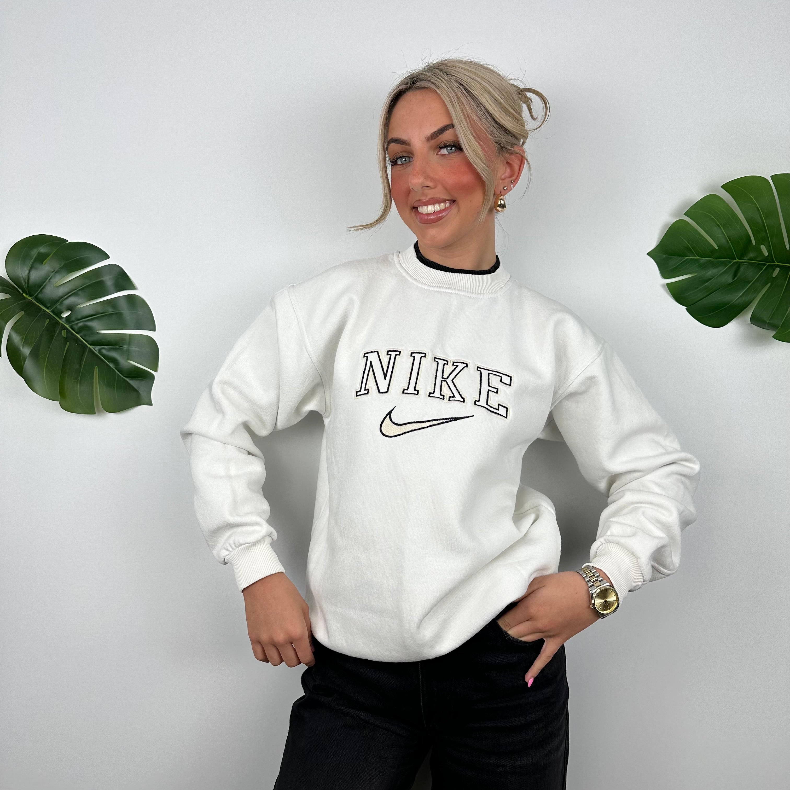 Nike White Embroidered Spell Out Sweatshirt (M)