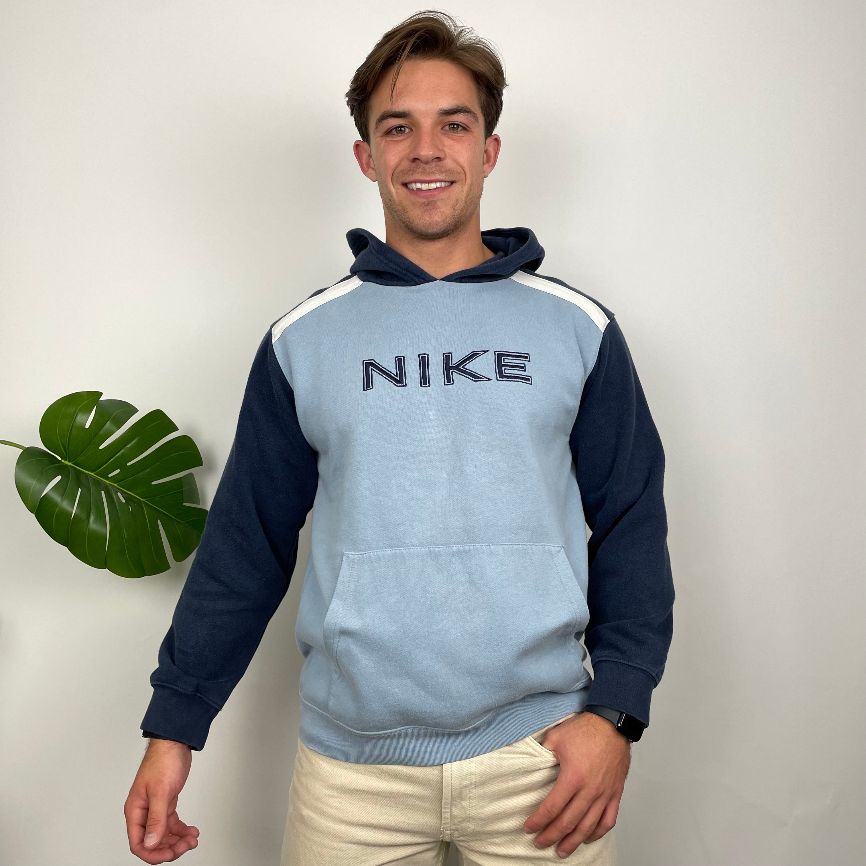 Nike Baby Blue Embroidered Spell Out Hoodie (M)